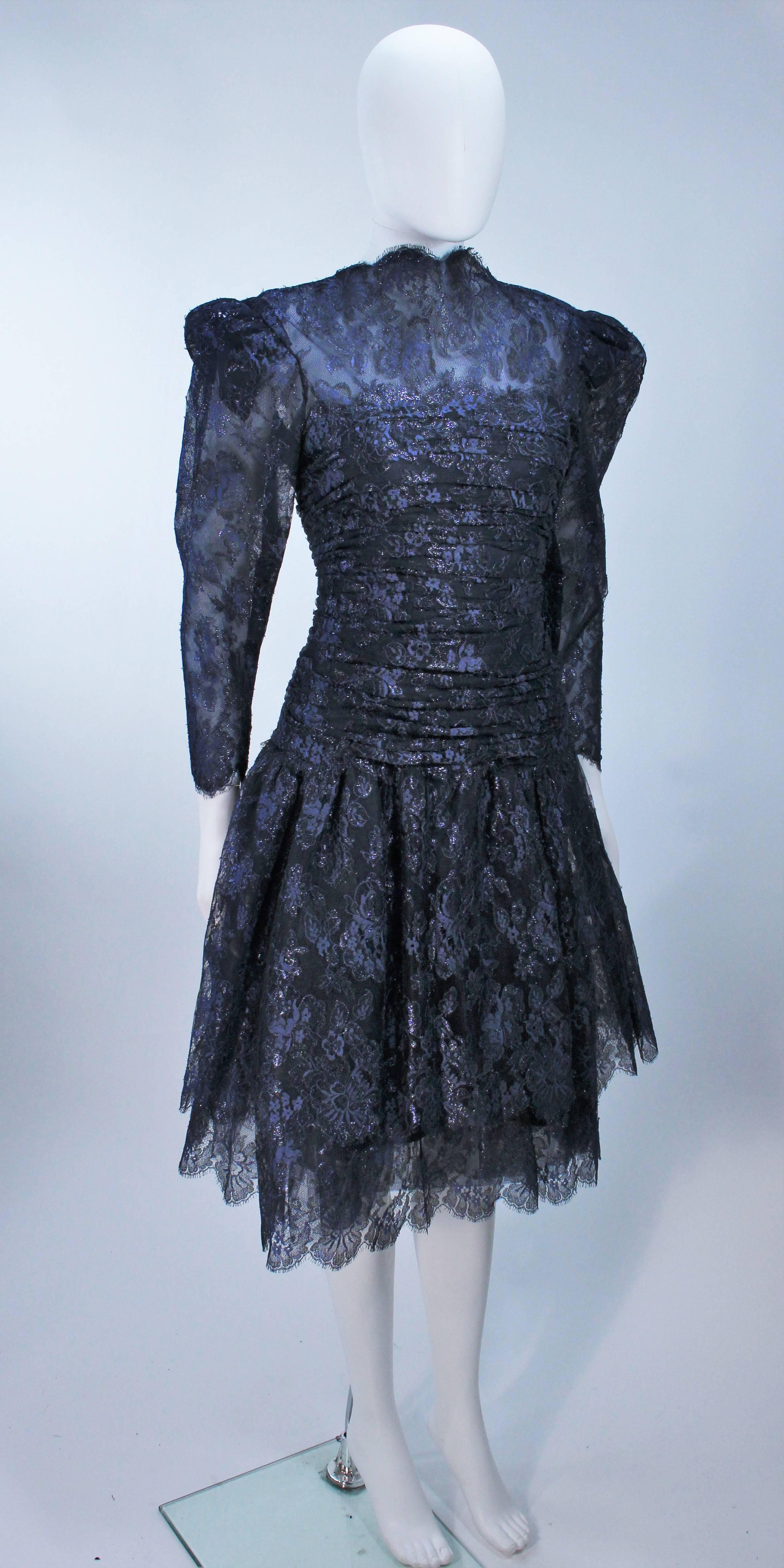 Black ARNOLD SCAASI Navy Metallic Lace Cocktail Dress Size 8-10