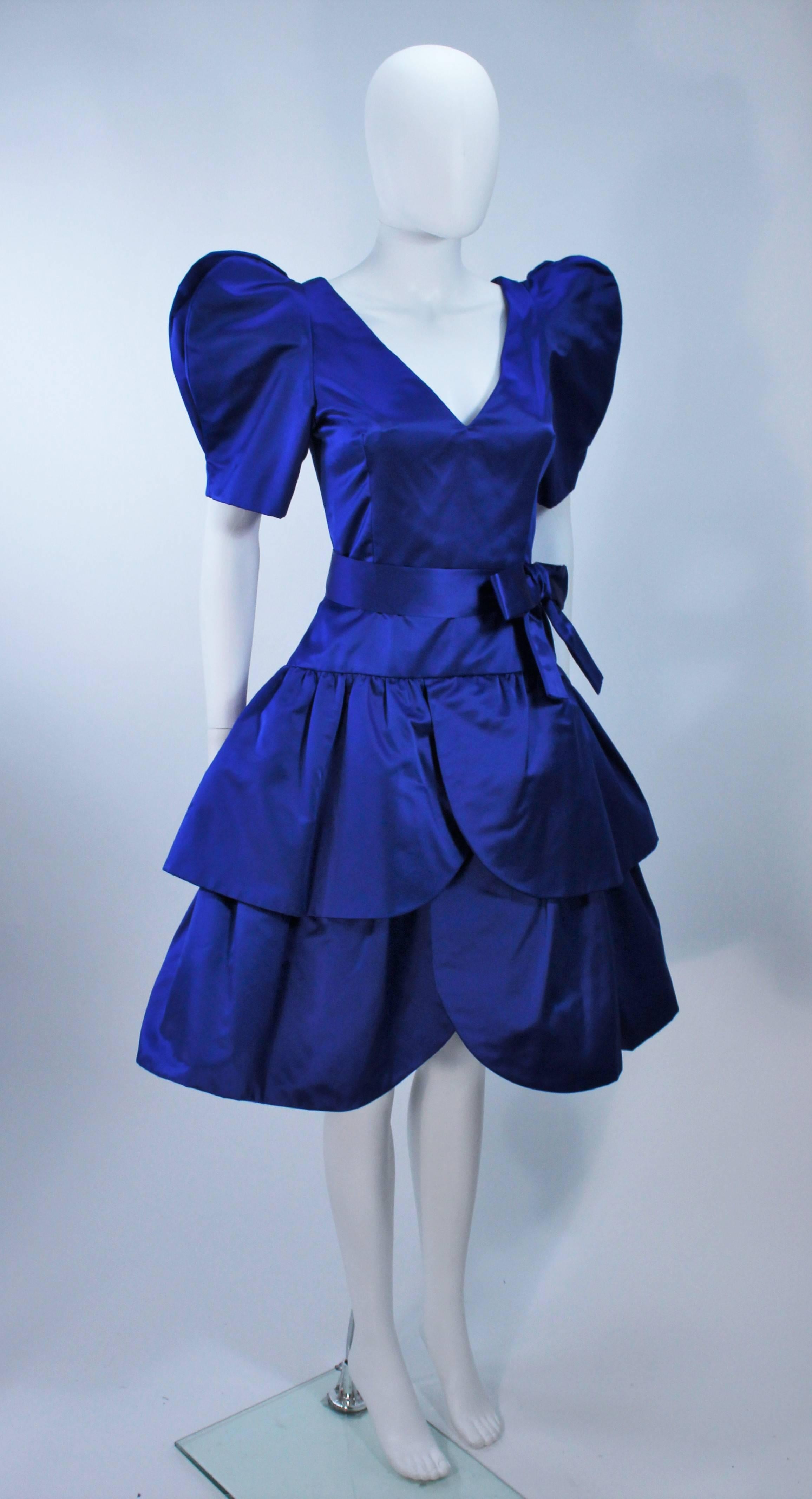 Women's ARNOLD SCAASI Blue Satin Cocktail Dress with Bow Size 8 For Sale