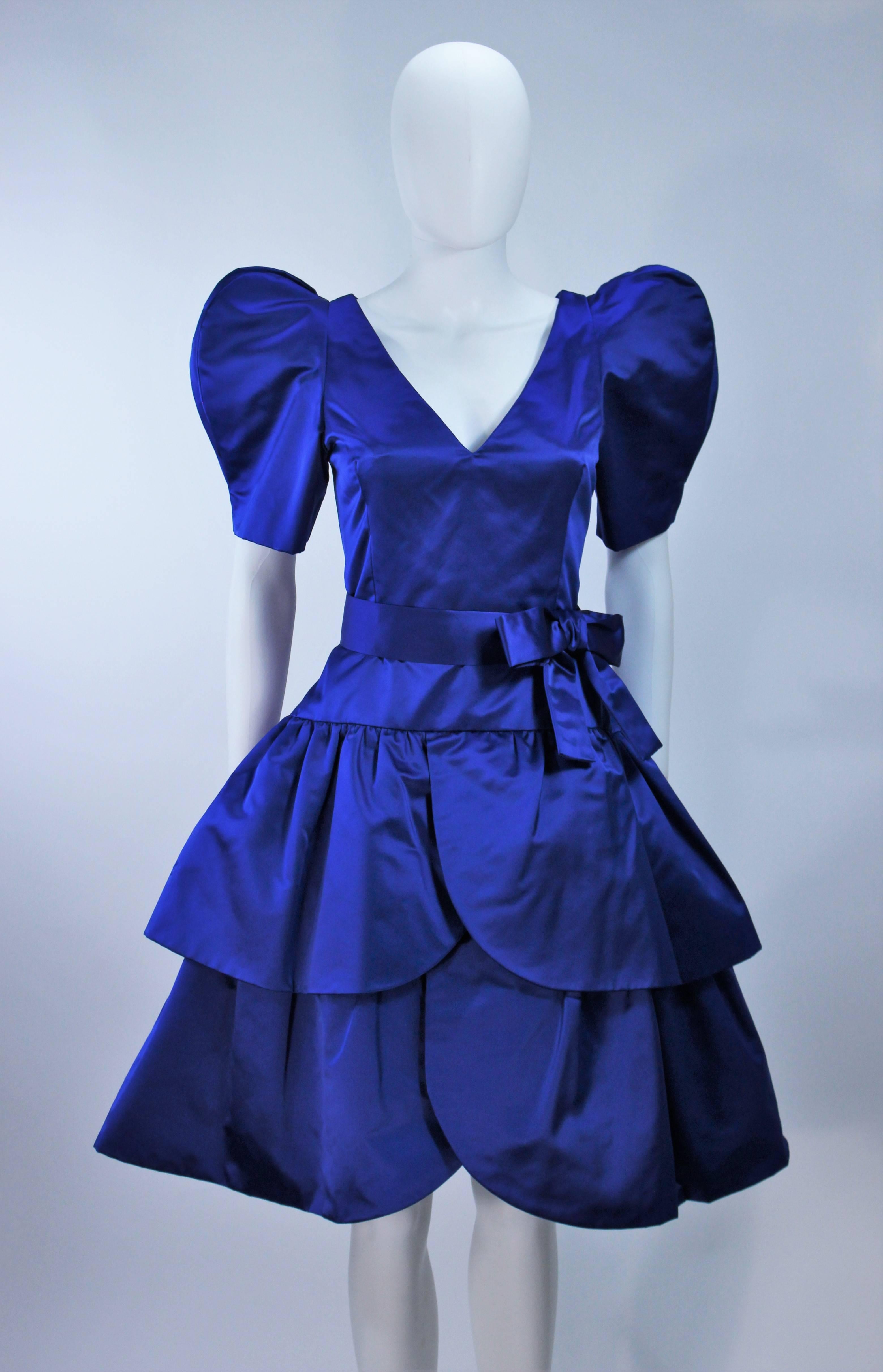 Purple ARNOLD SCAASI Blue Satin Cocktail Dress with Bow Size 8 For Sale