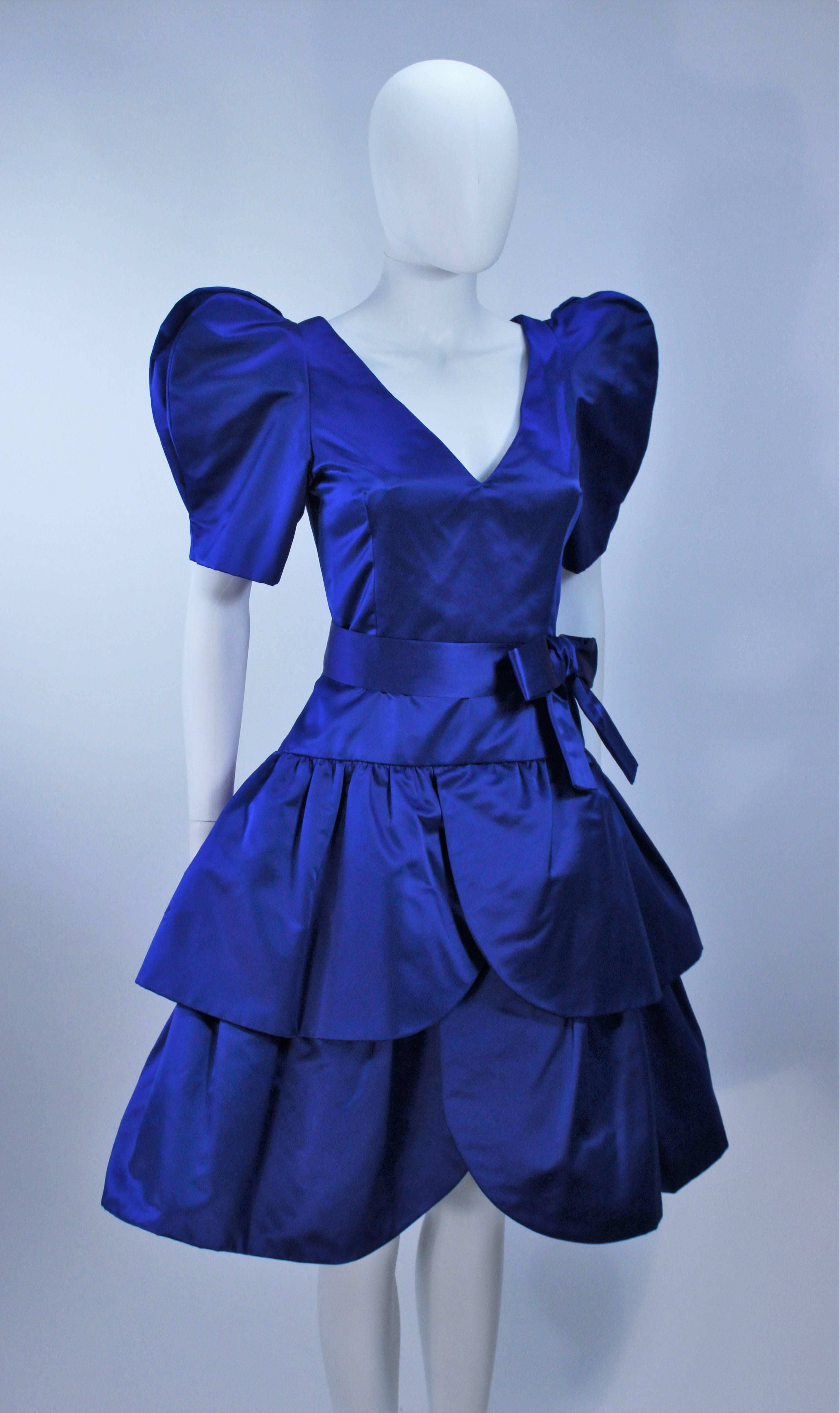ARNOLD SCAASI Blue Satin Cocktail Dress with Bow Size 8 For Sale 1