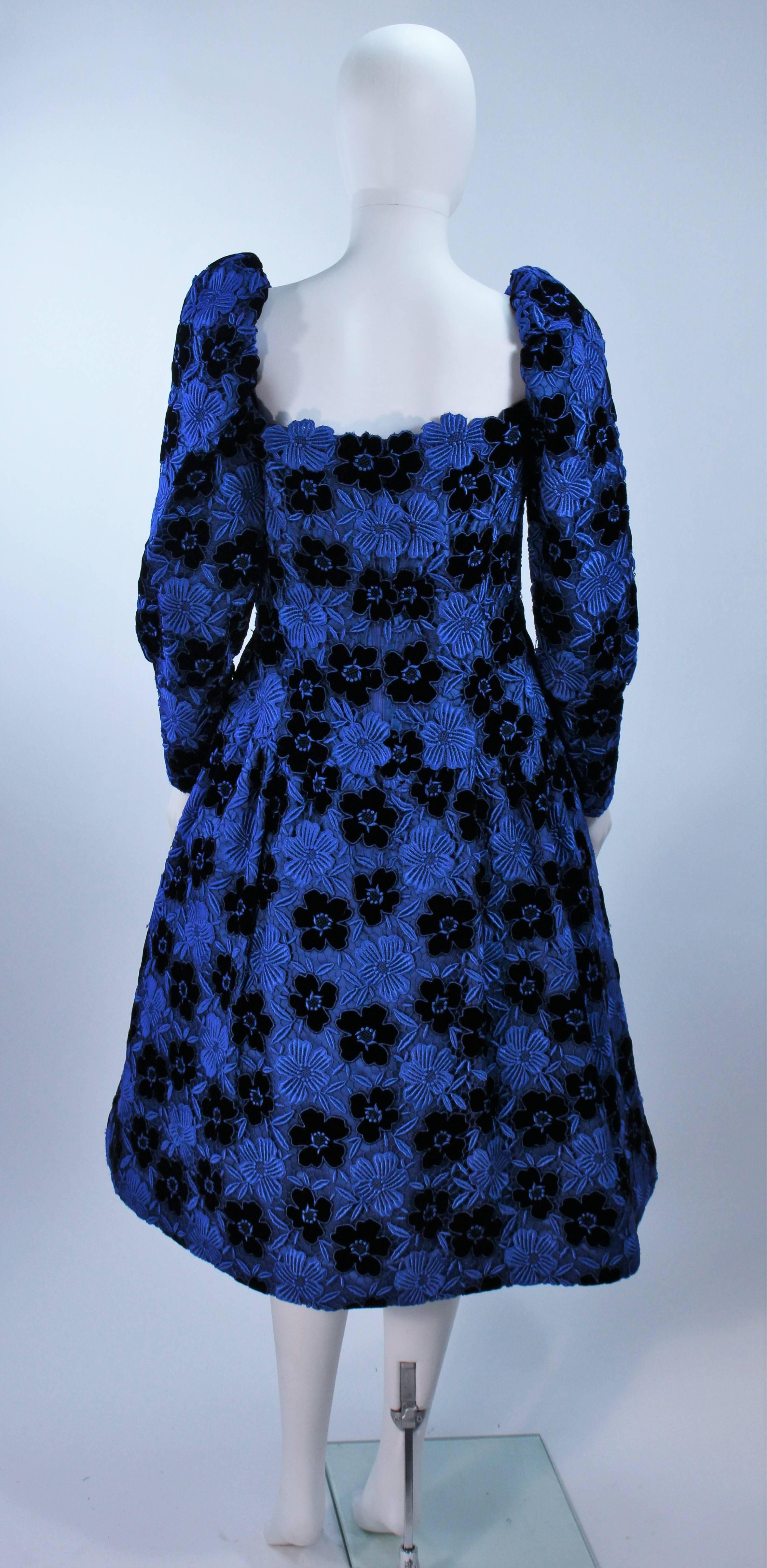 ARNOLD SCAASI Cobalt Blue Evening Dress with Floral Pattern Size 10-12 4