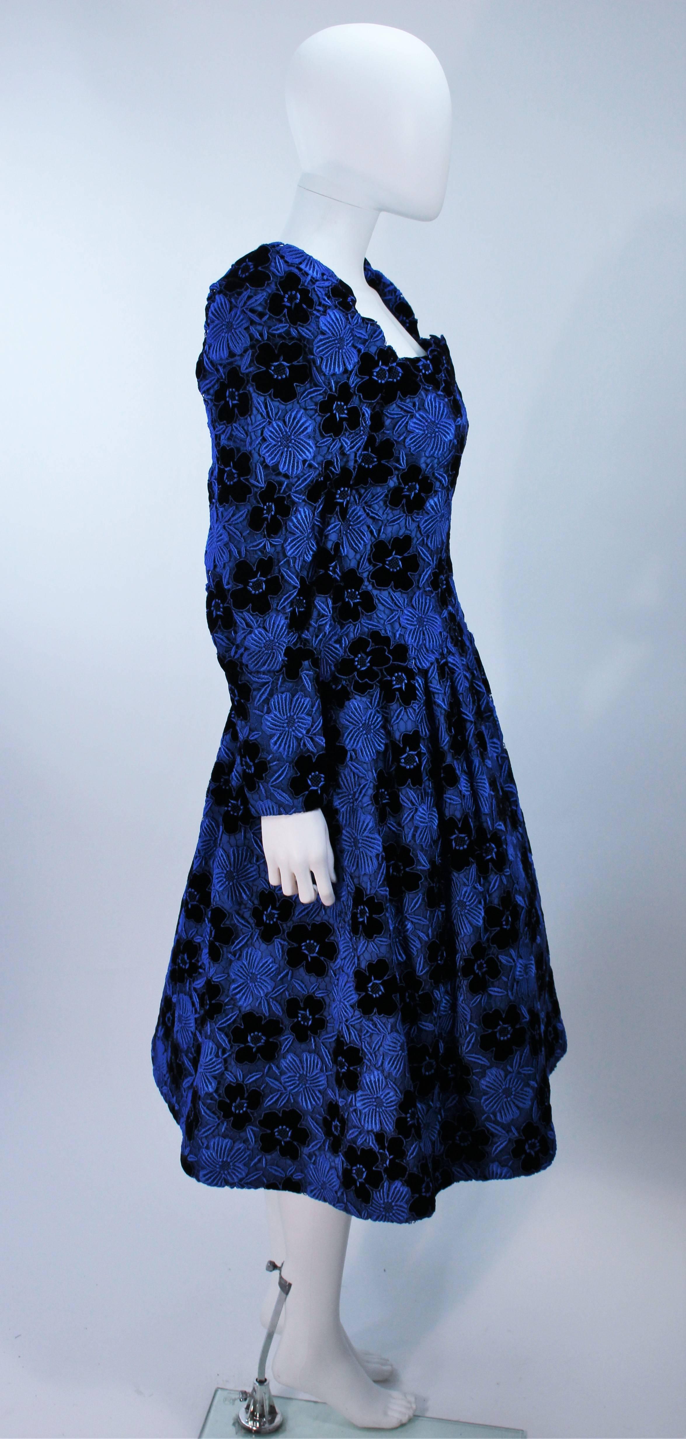 ARNOLD SCAASI Cobalt Blue Evening Dress with Floral Pattern Size 10-12 2