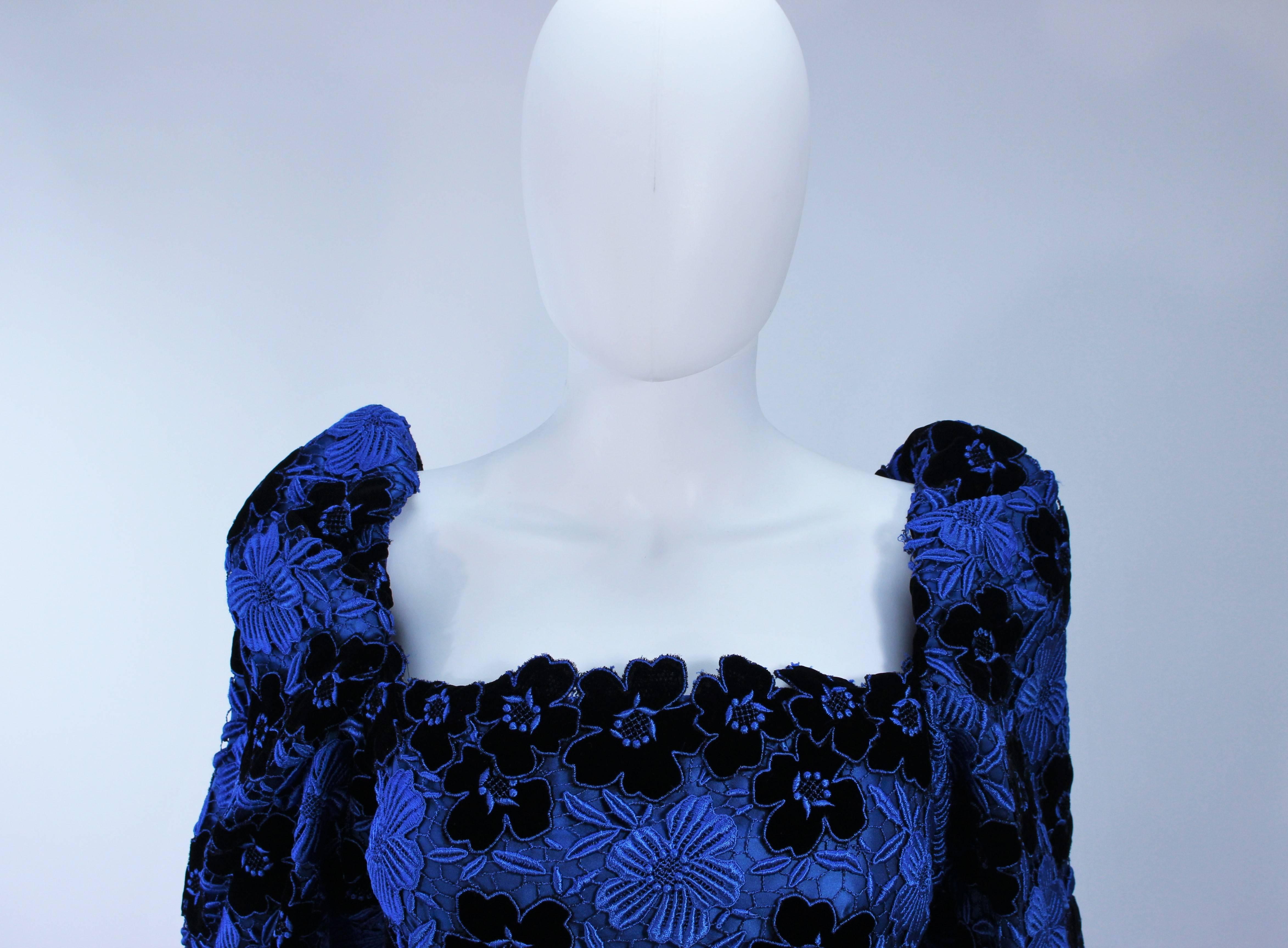 Women's ARNOLD SCAASI Cobalt Blue Evening Dress with Floral Pattern Size 10-12