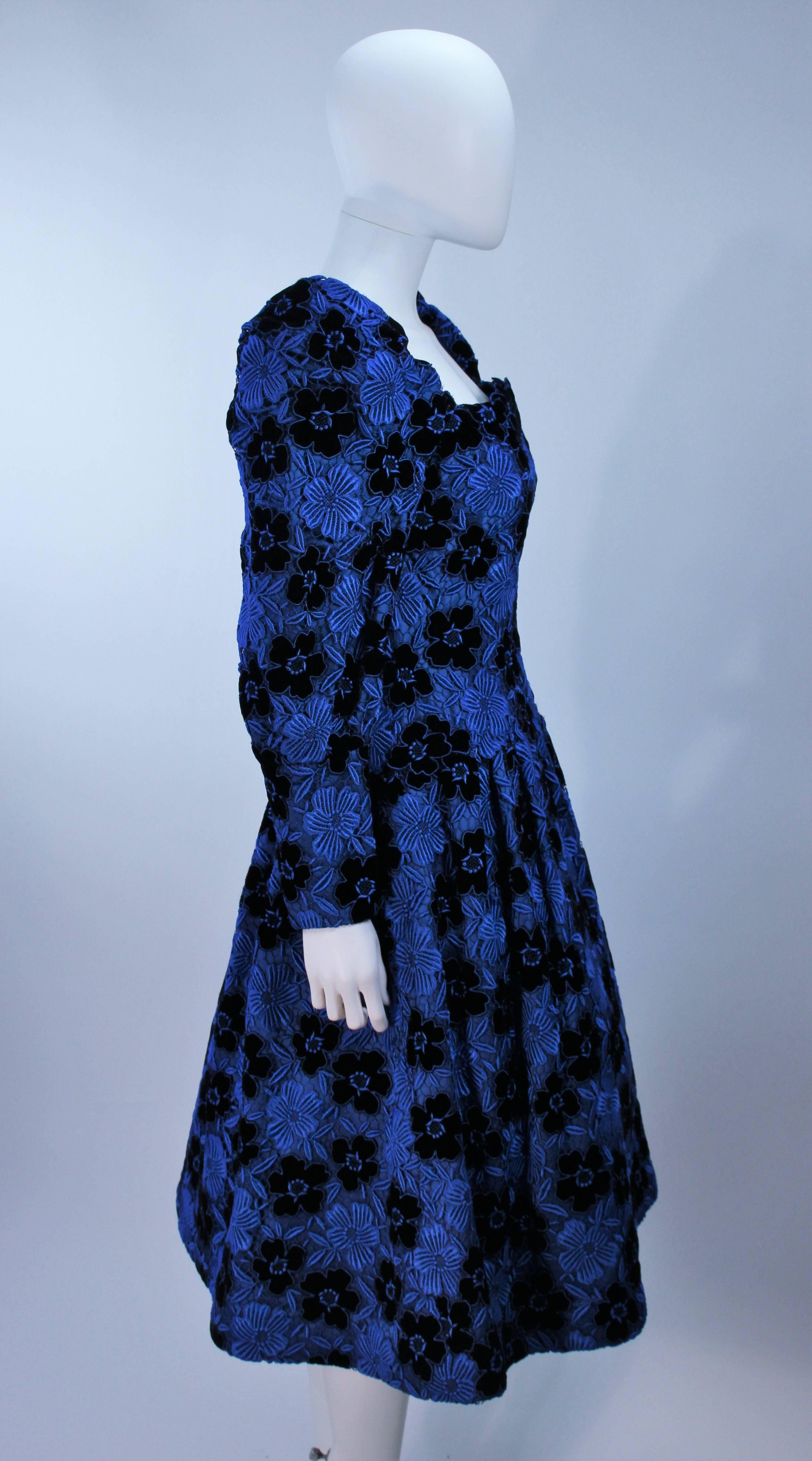 ARNOLD SCAASI Cobalt Blue Evening Dress with Floral Pattern Size 10-12 3
