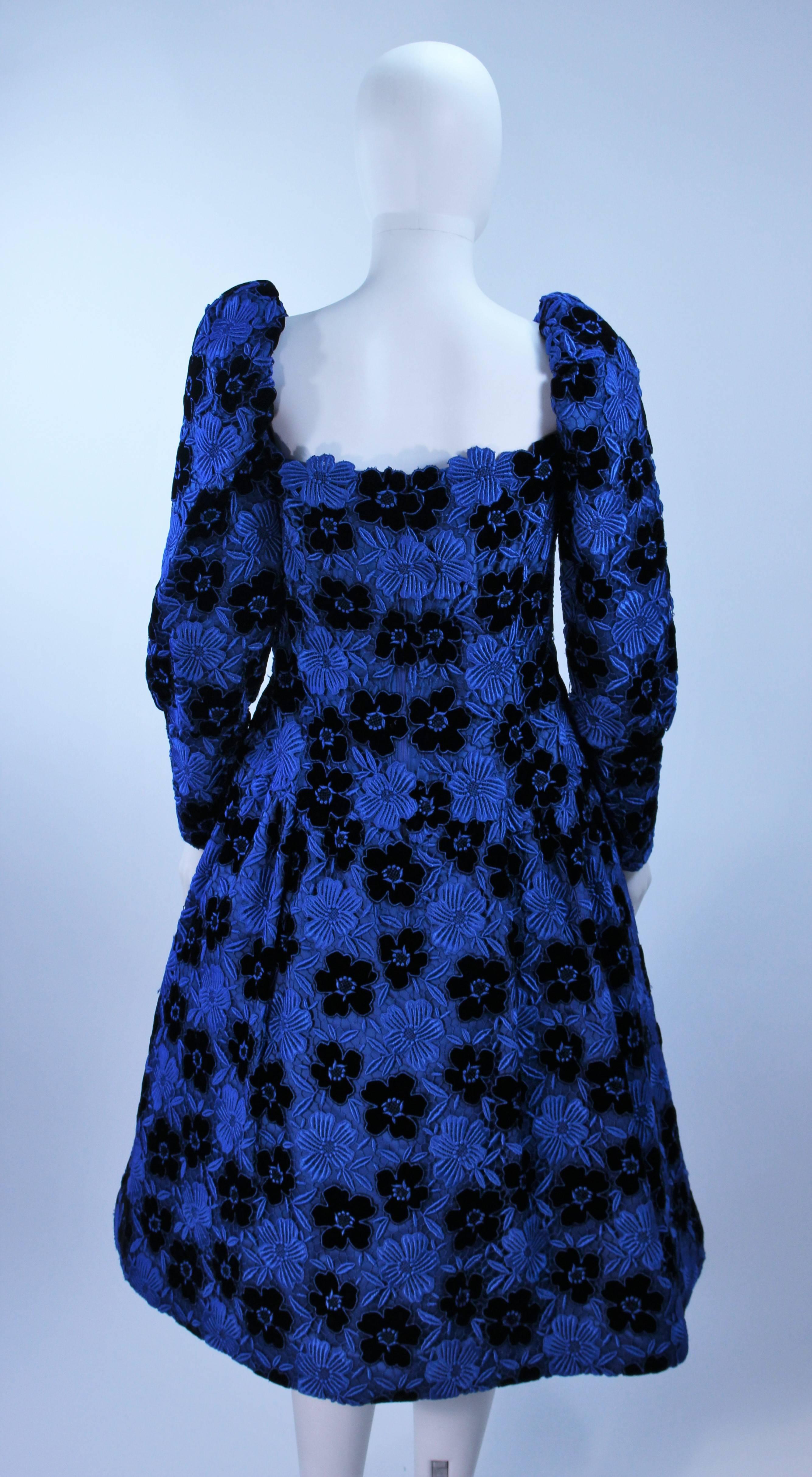 ARNOLD SCAASI Cobalt Blue Evening Dress with Floral Pattern Size 10-12 5