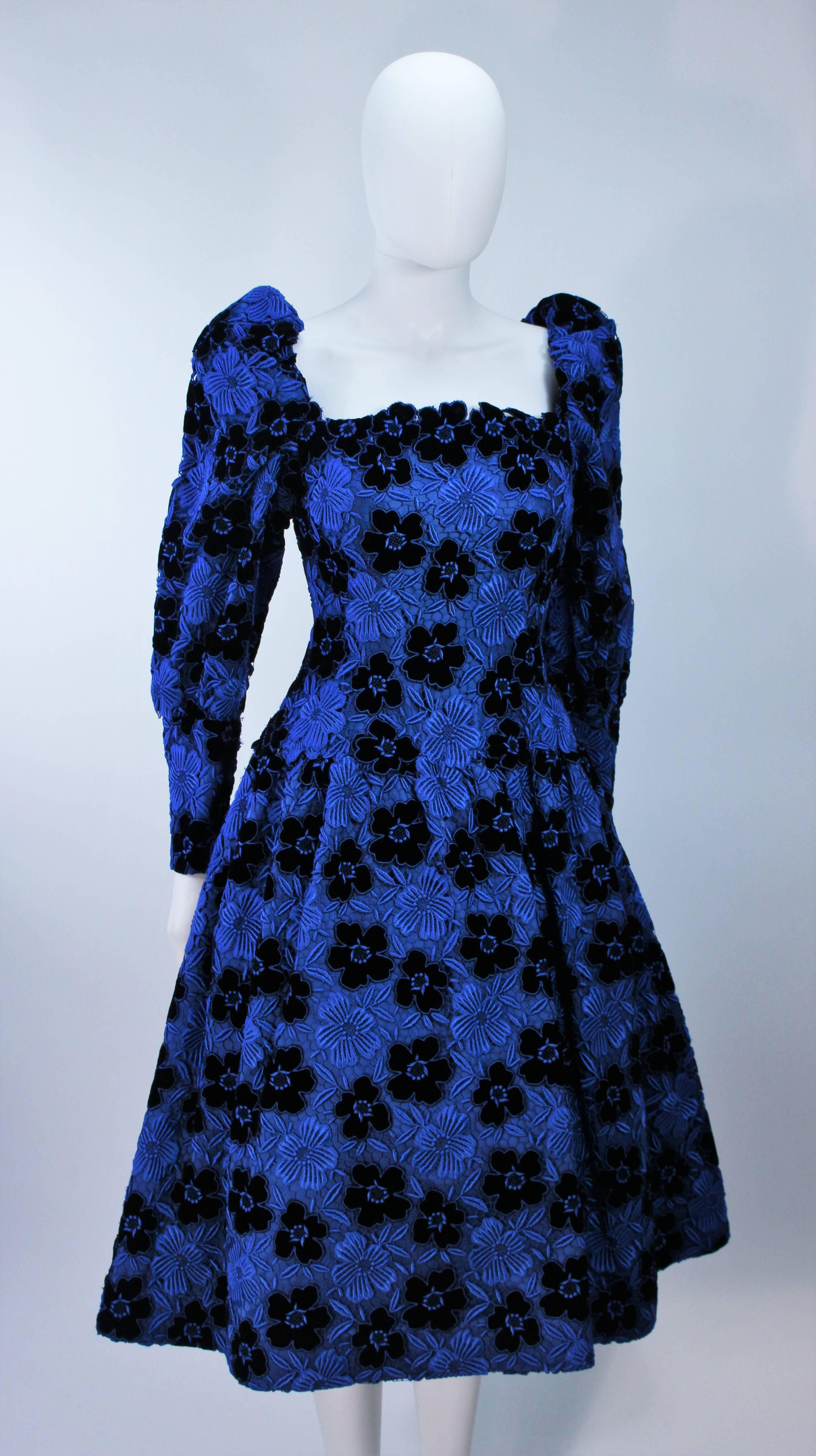 ARNOLD SCAASI Cobalt Blue Evening Dress with Floral Pattern Size 10-12 1
