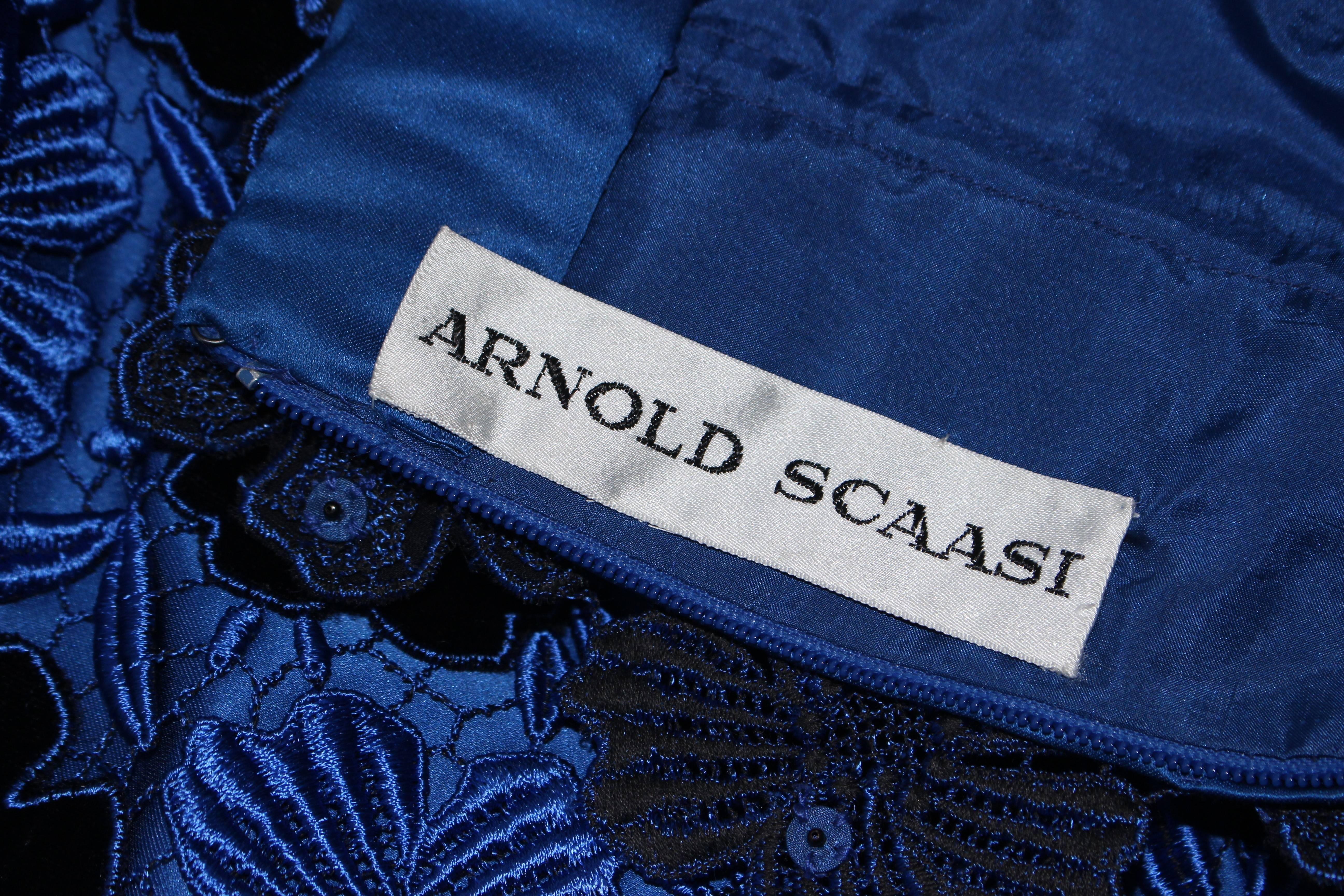 ARNOLD SCAASI Cobalt Blue Evening Dress with Floral Pattern Size 10-12 6
