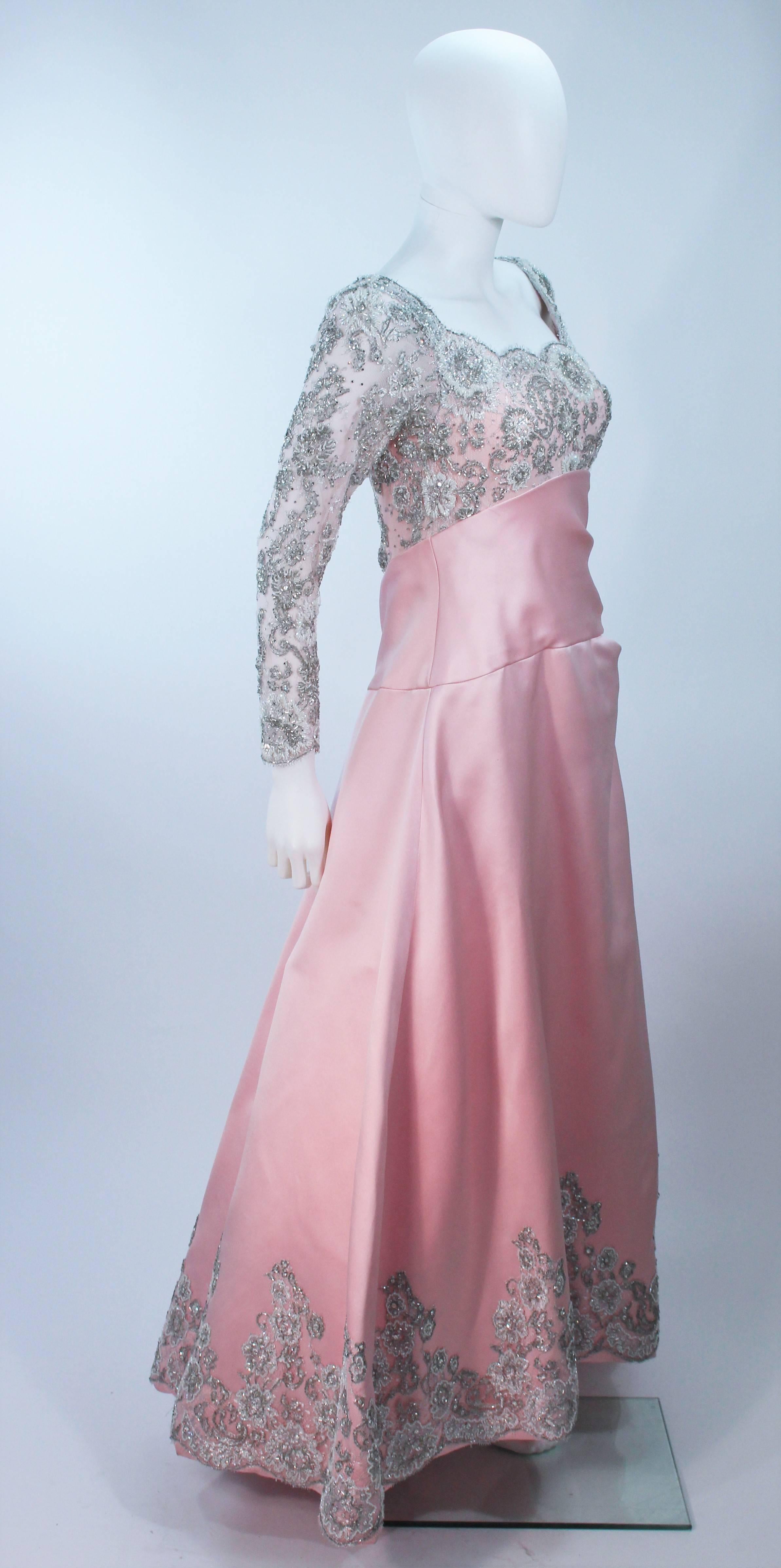 BOB MACKIE Pink Silk & Lace Embellished Ball Gown Size 12 For Sale 1