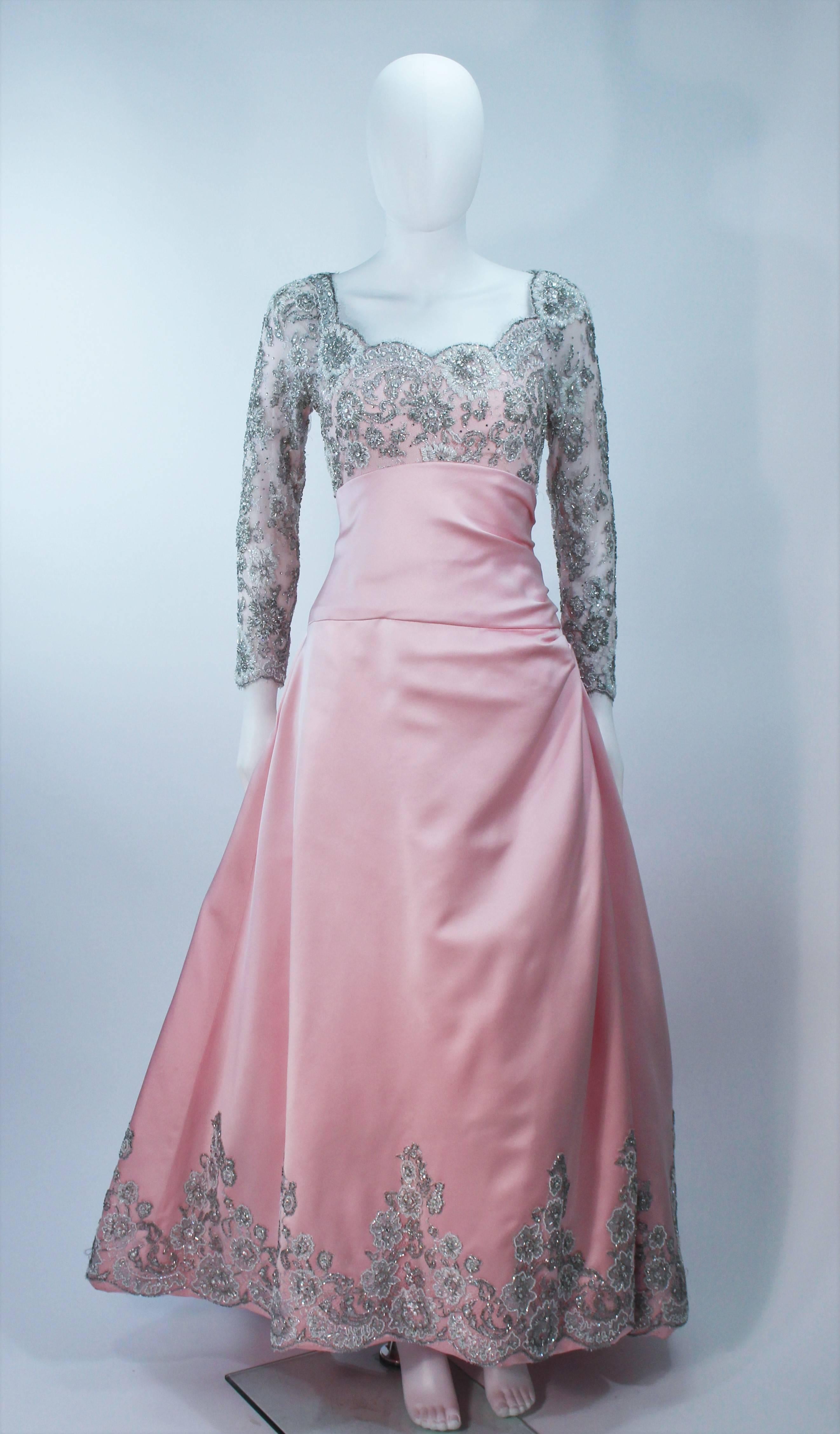 BOB MACKIE Pink Silk & Lace Embellished Ball Gown Size 12 In Excellent Condition For Sale In Los Angeles, CA