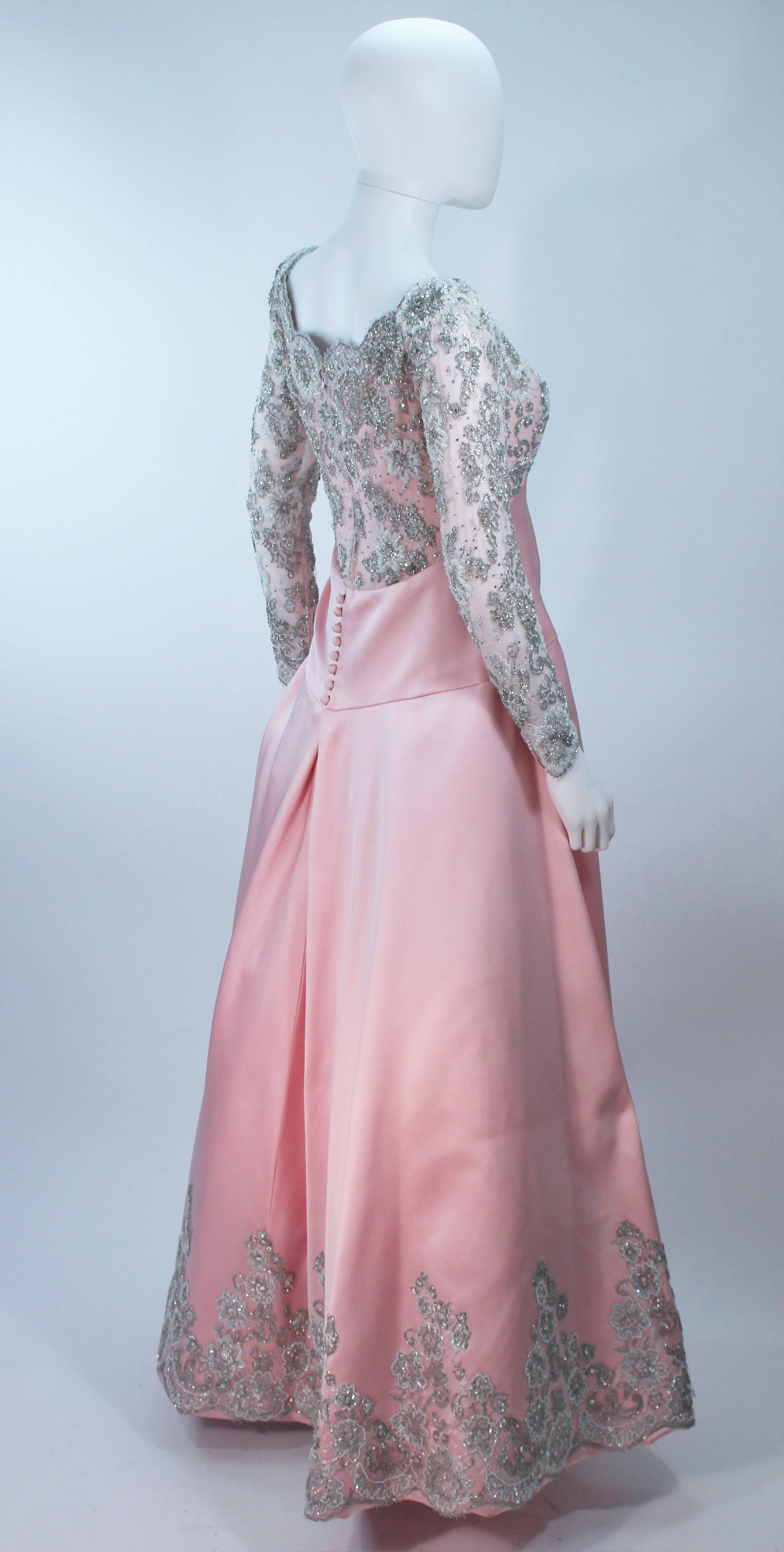 BOB MACKIE Pink Silk & Lace Embellished Ball Gown Size 12 For Sale 2