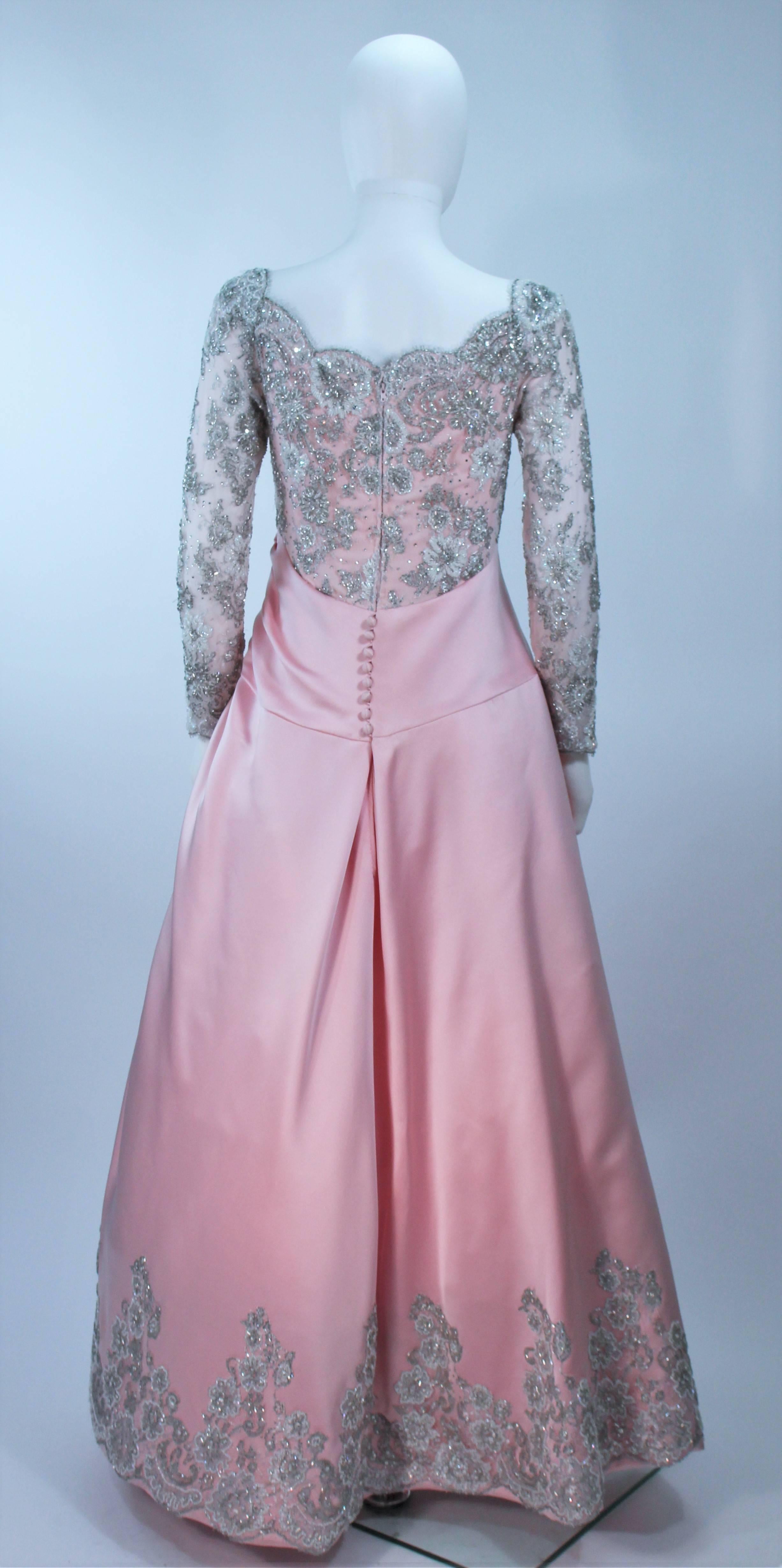BOB MACKIE Pink Silk & Lace Embellished Ball Gown Size 12 For Sale 3