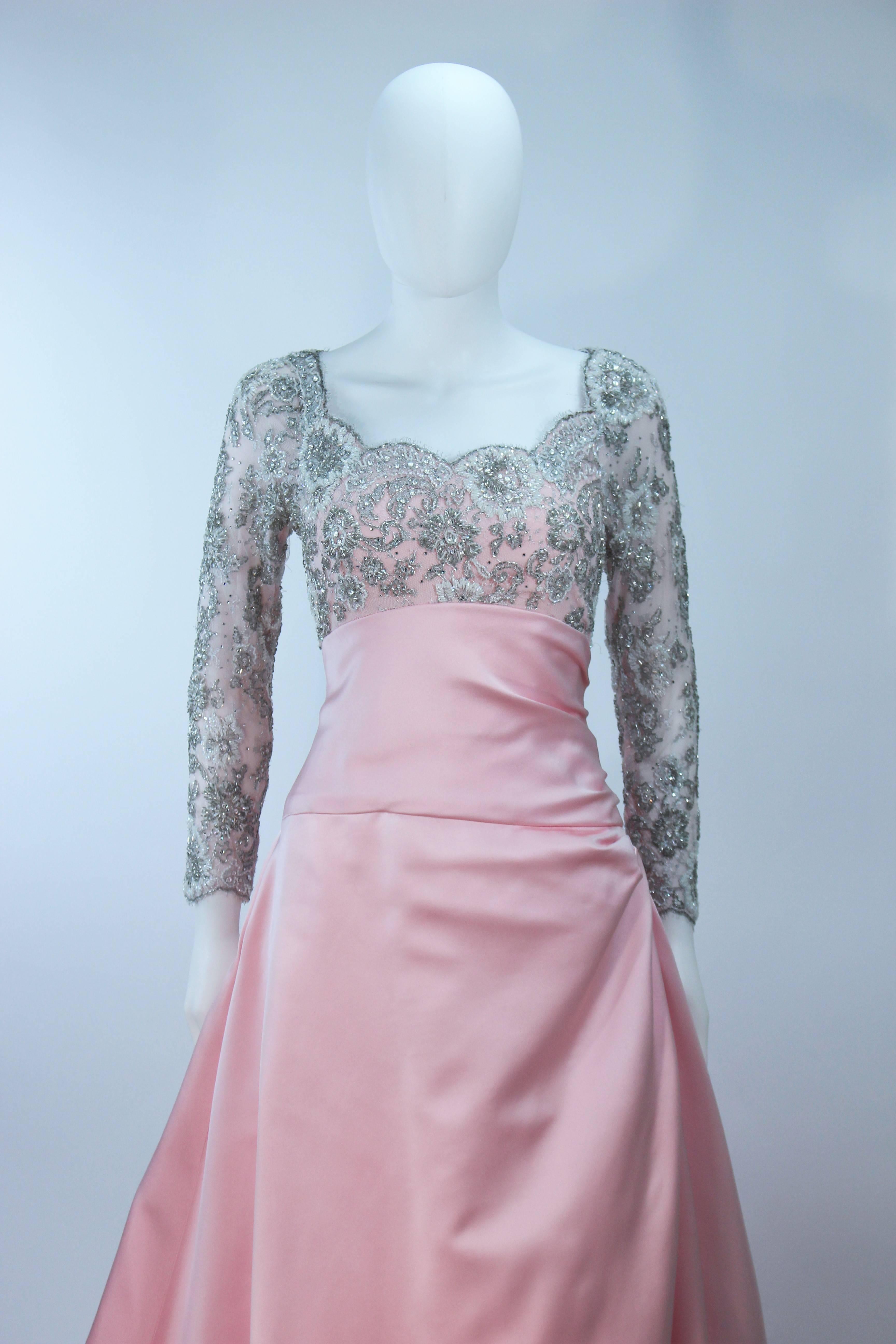 Women's BOB MACKIE Pink Silk & Lace Embellished Ball Gown Size 12 For Sale