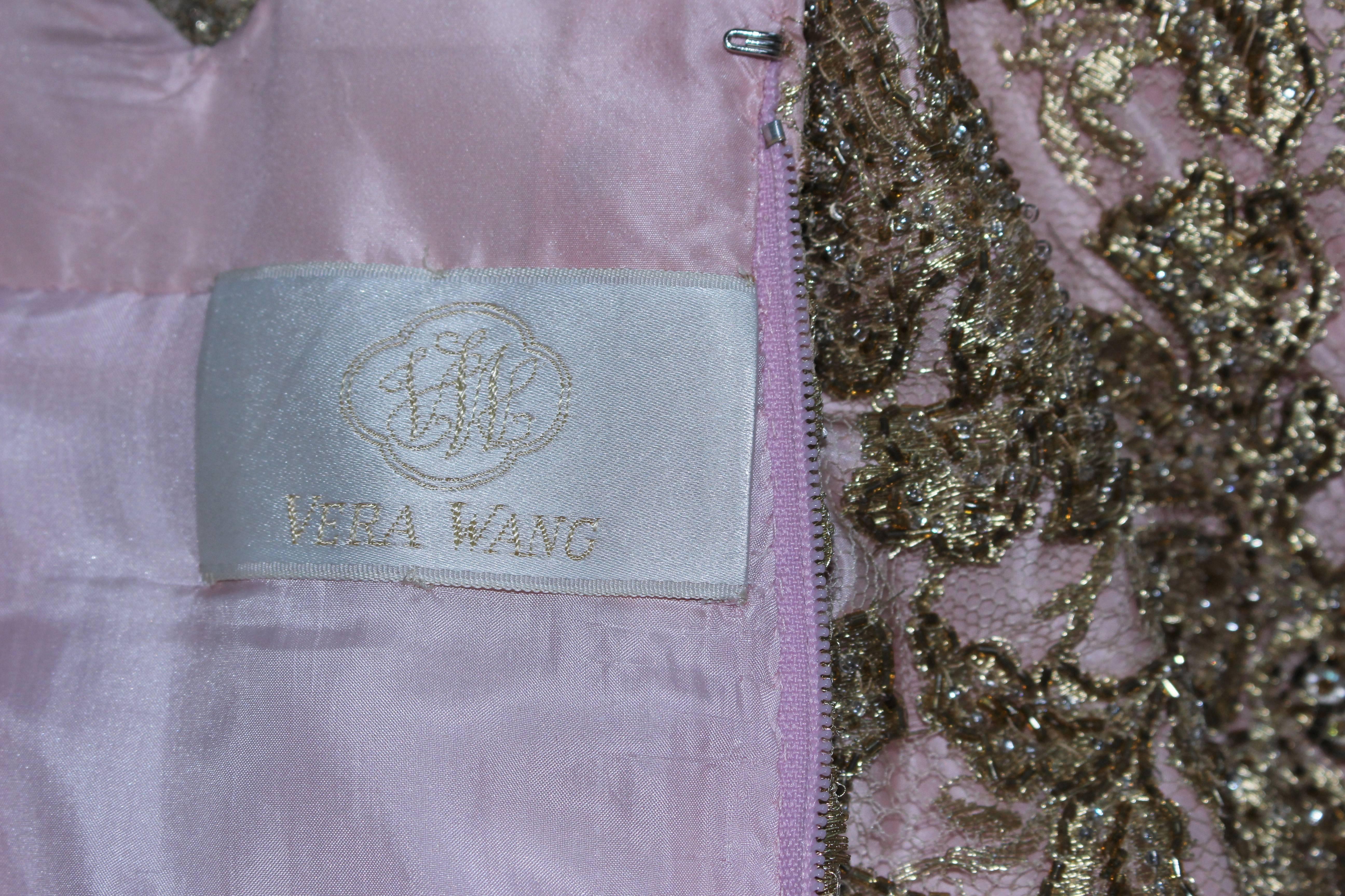 VERA WANG 1980's Embellished Pink Silk Ball Gown with Gold Lace Size 10-12 For Sale 2