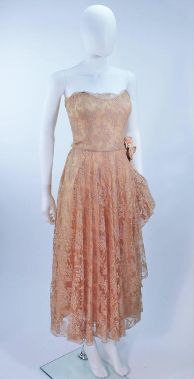CEIL CHAPMAN 1950's Nude Lace Strapless Cocktail Dress with Flowers ...