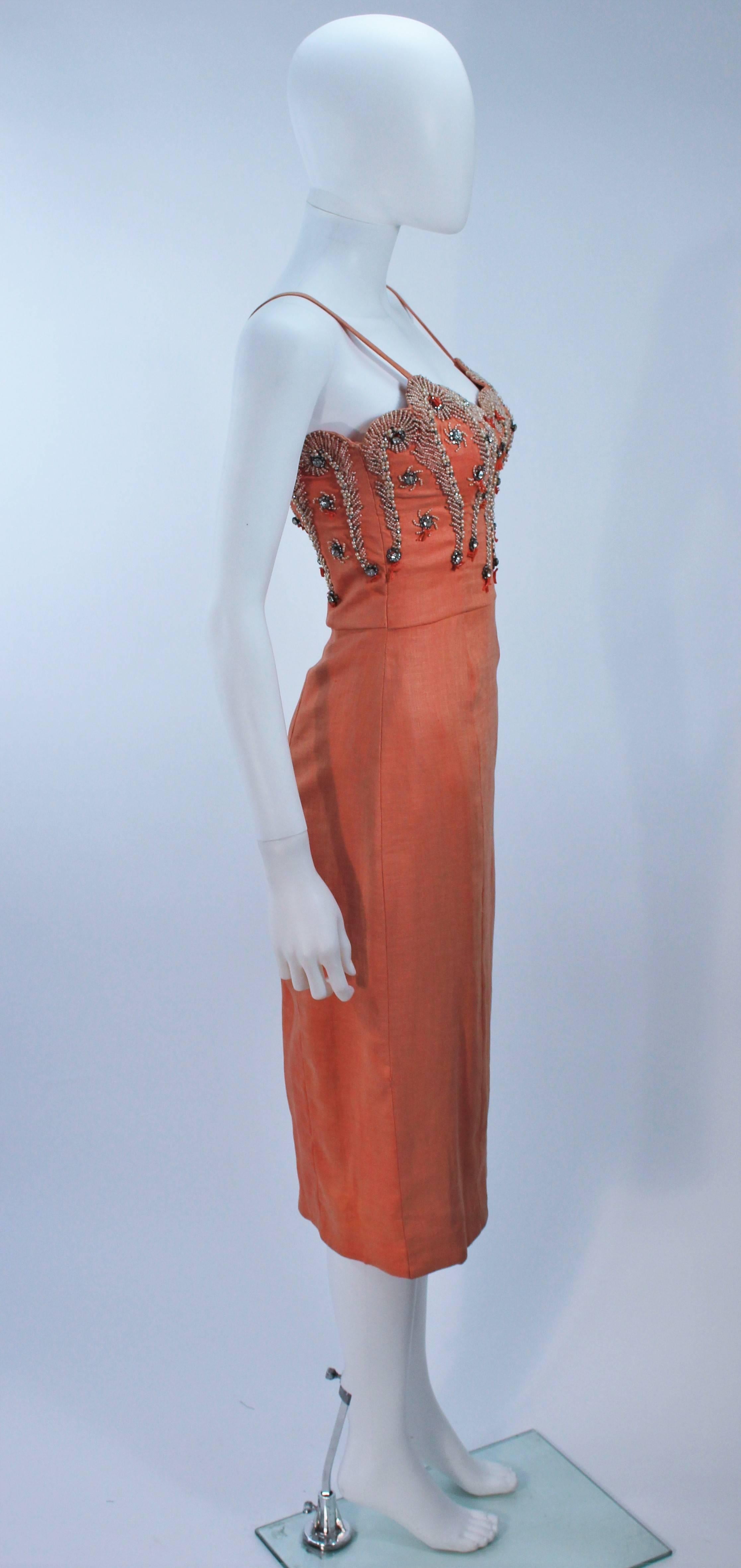 1960's Coral Embellished Cocktail Dress Size 2-4 For Sale 1