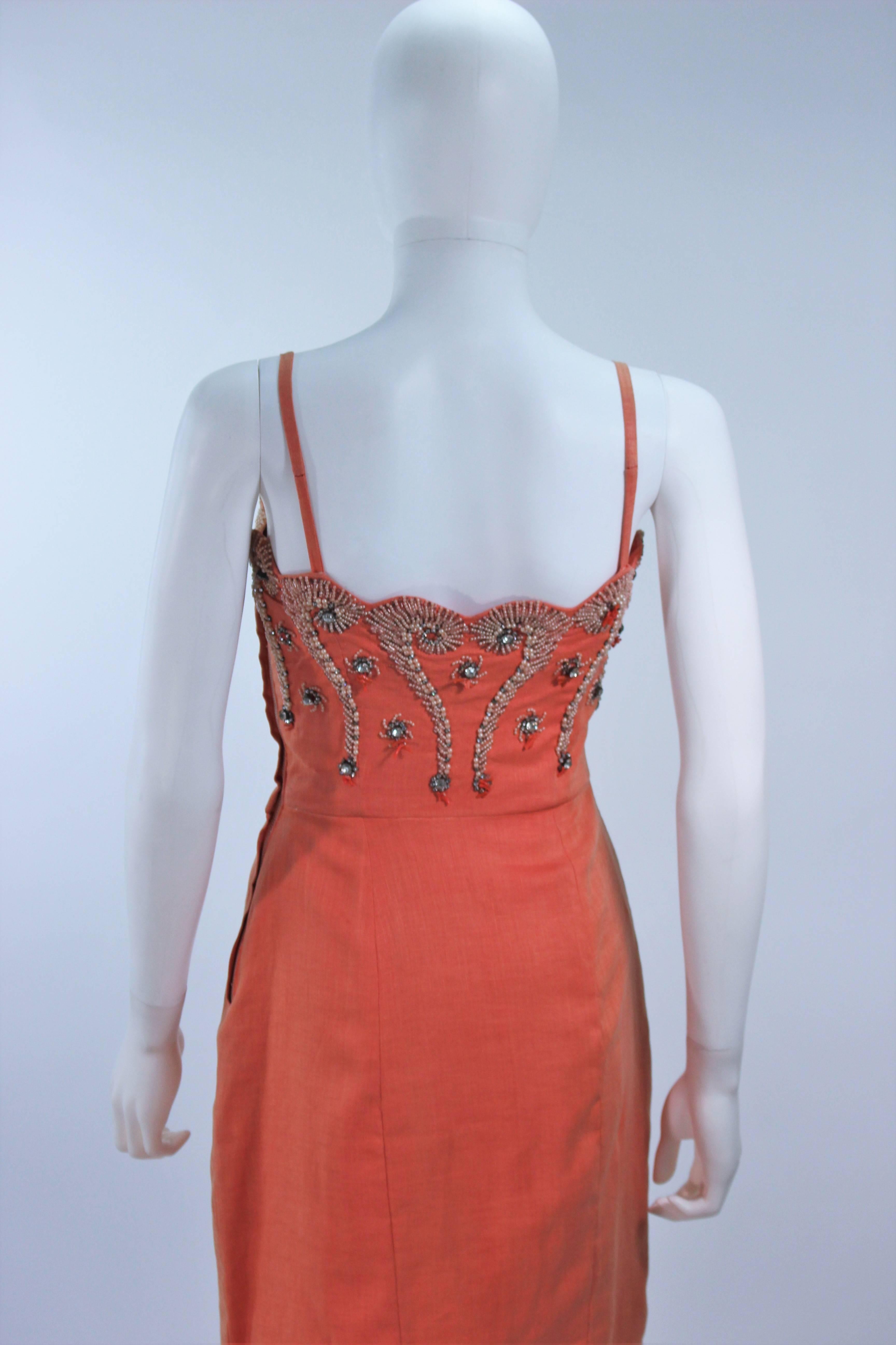 1960's Coral Embellished Cocktail Dress Size 2-4 For Sale 4