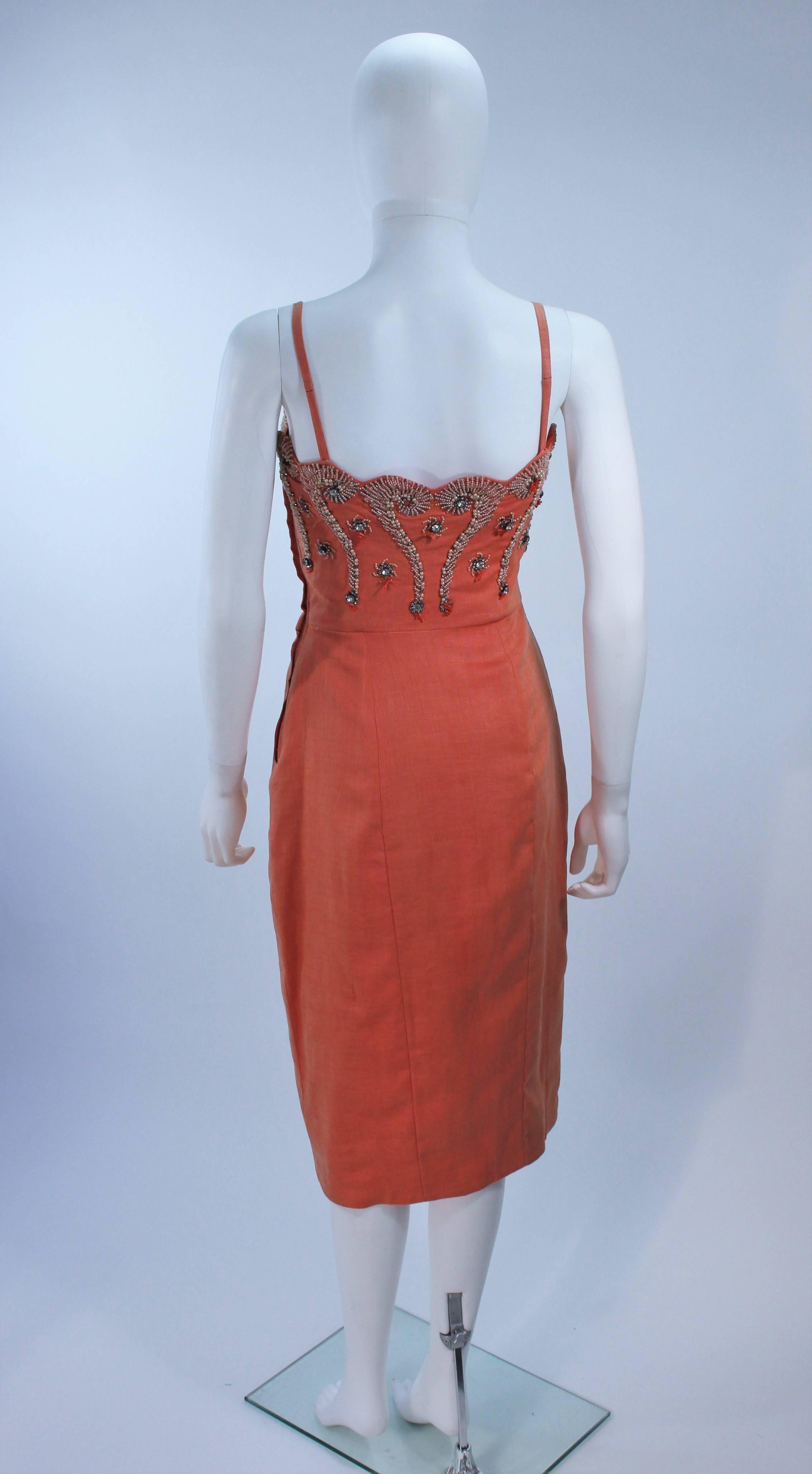 1960's Coral Embellished Cocktail Dress Size 2-4 For Sale 3