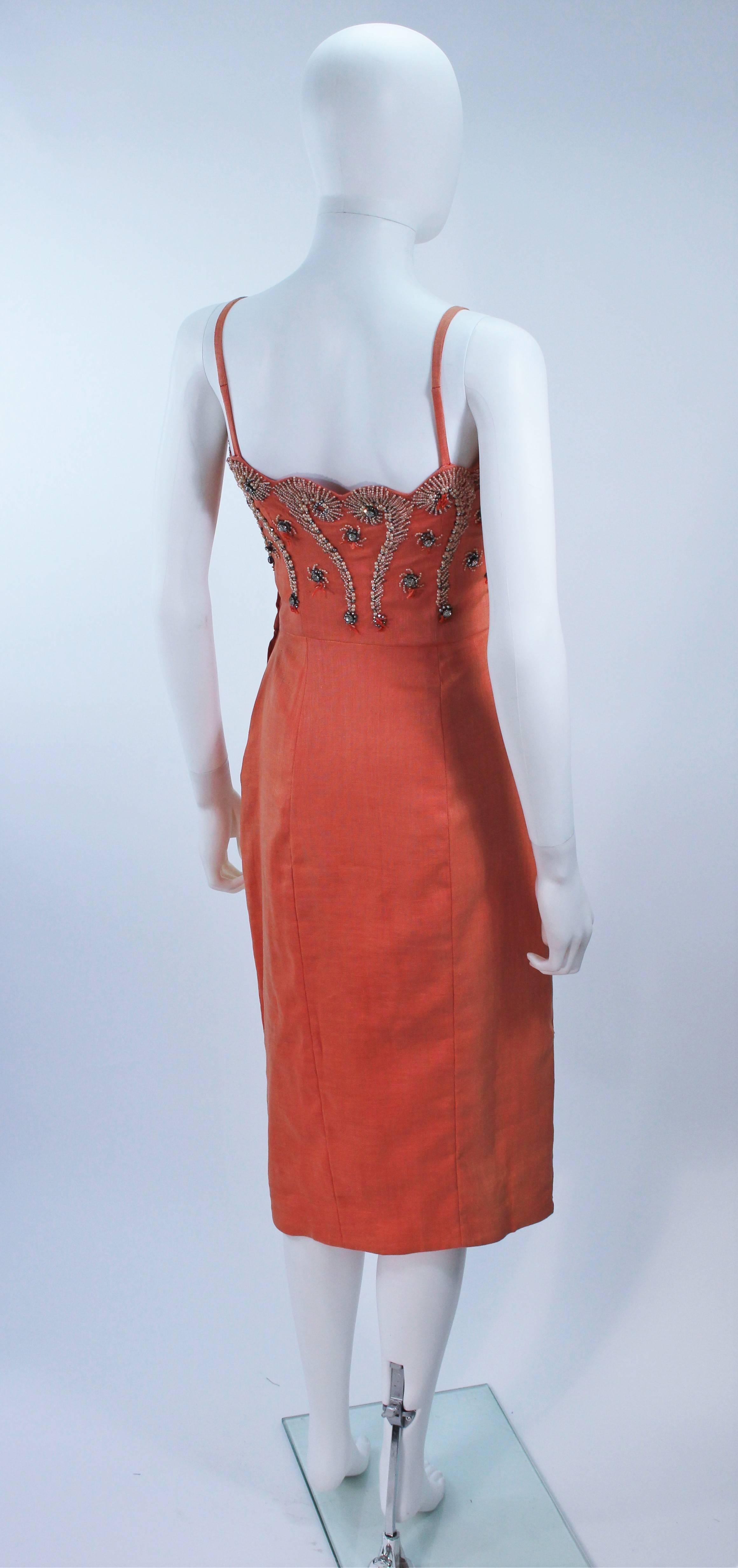 1960's Coral Embellished Cocktail Dress Size 2-4 For Sale 2