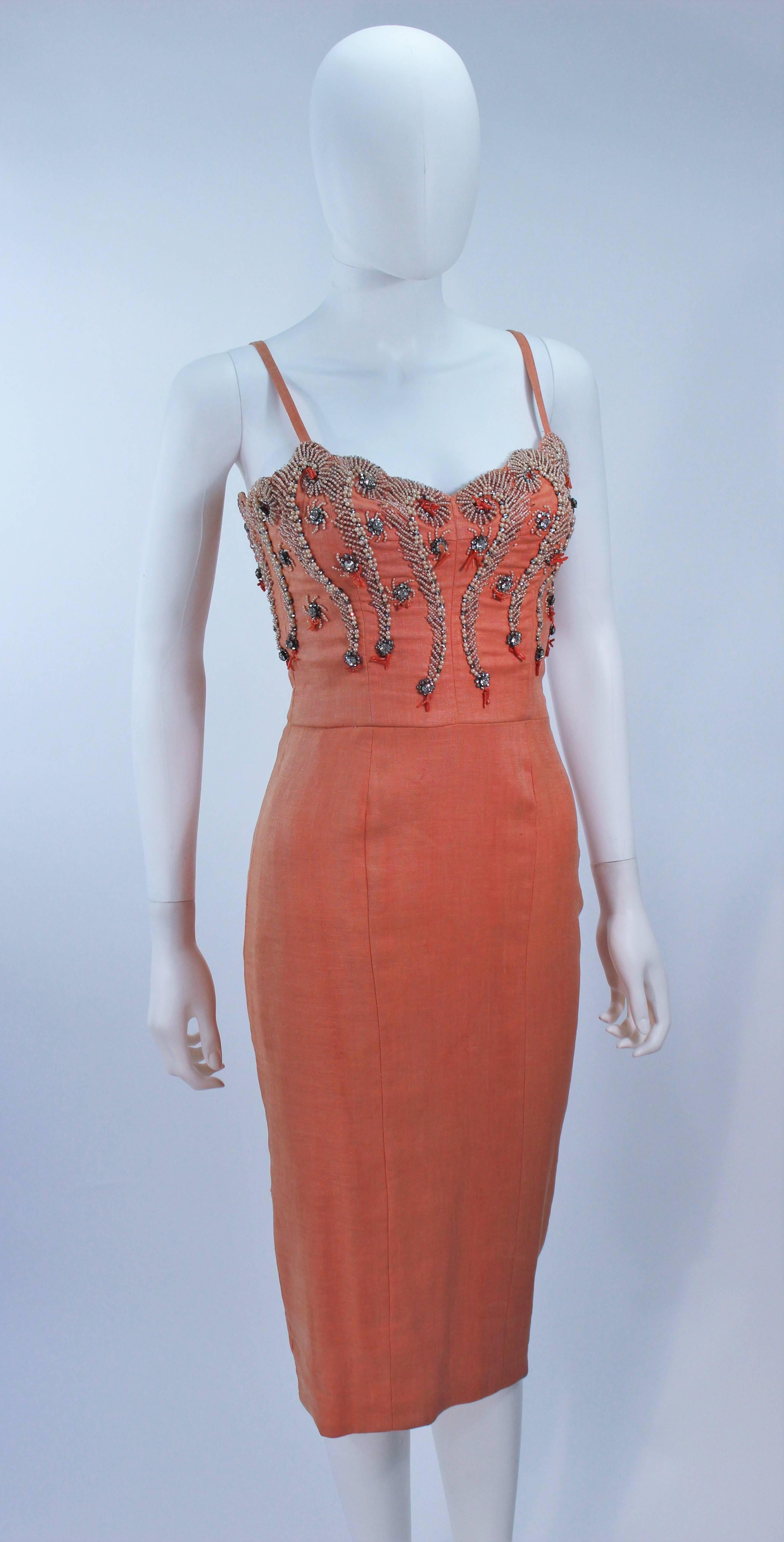Women's 1960's Coral Embellished Cocktail Dress Size 2-4 For Sale