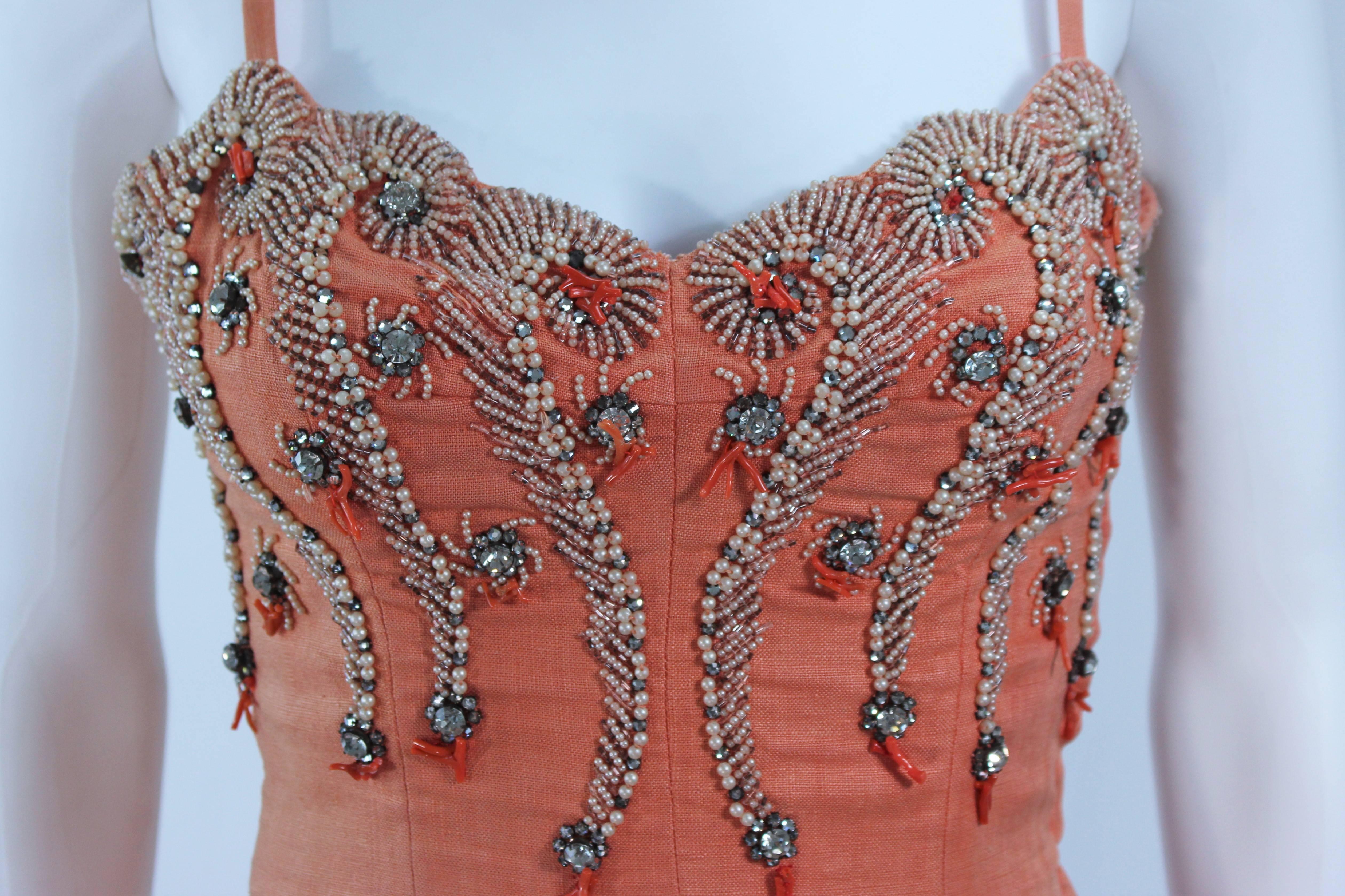 Pink 1960's Coral Embellished Cocktail Dress Size 2-4 For Sale