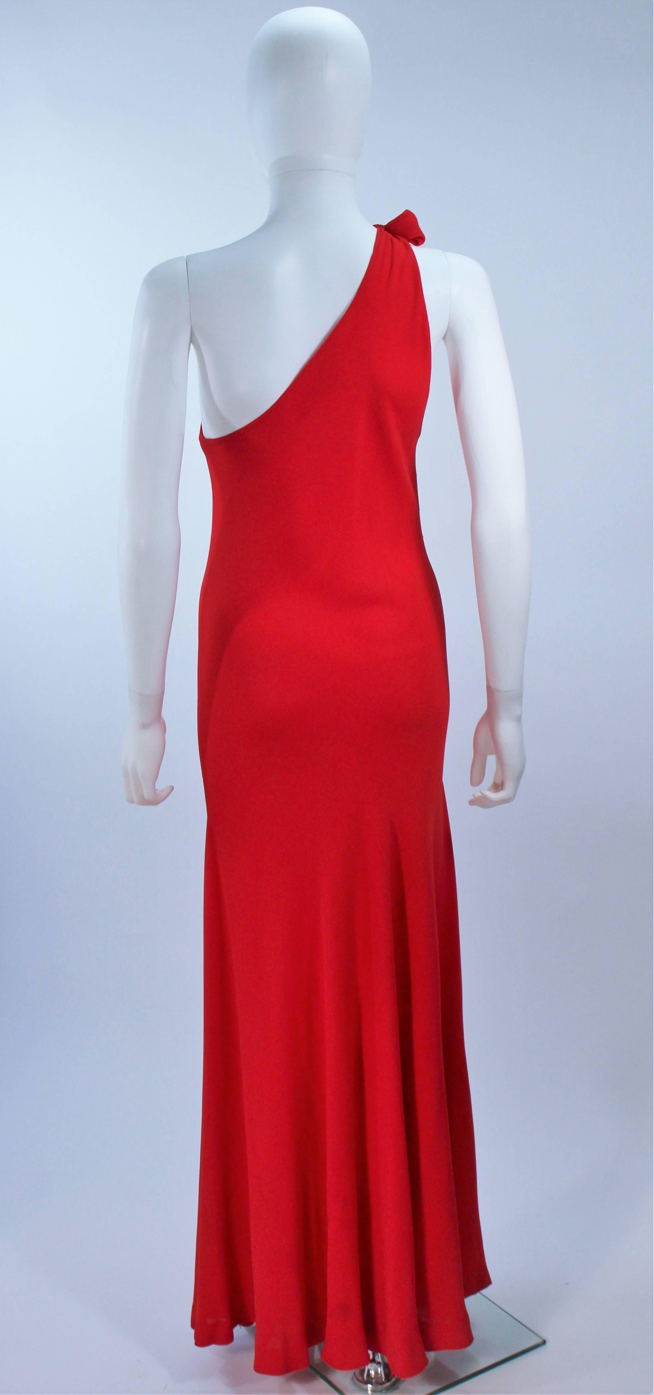 HALSTON Red Asymmetrical Bias Chiffon Gown with Jersey Cape Size 6 8  In Good Condition In Los Angeles, CA