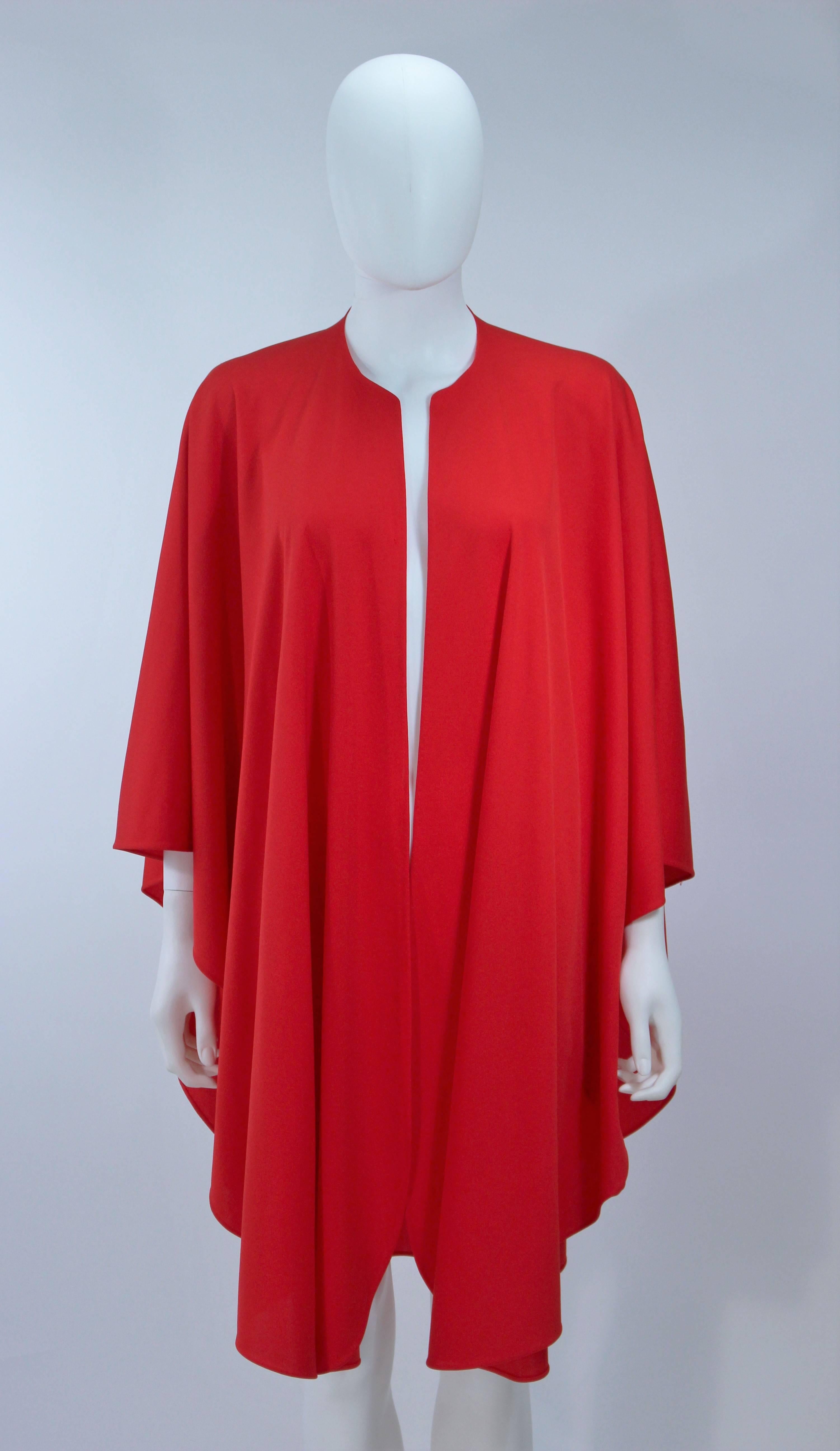 HALSTON Red Asymmetrical Bias Chiffon Gown with Jersey Cape Size 6 8  1