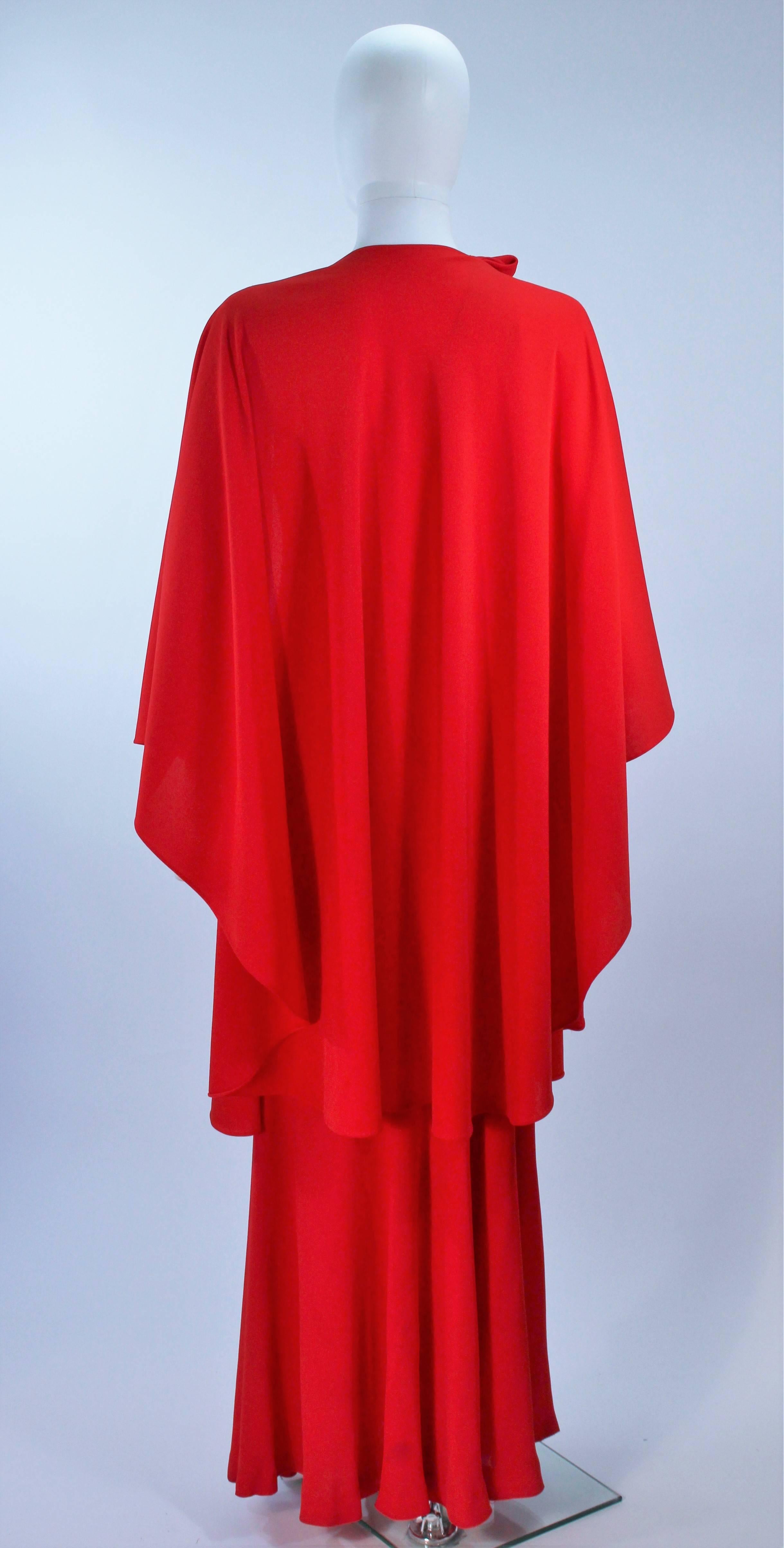 Women's HALSTON Red Asymmetrical Bias Chiffon Gown with Jersey Cape Size 6 8 