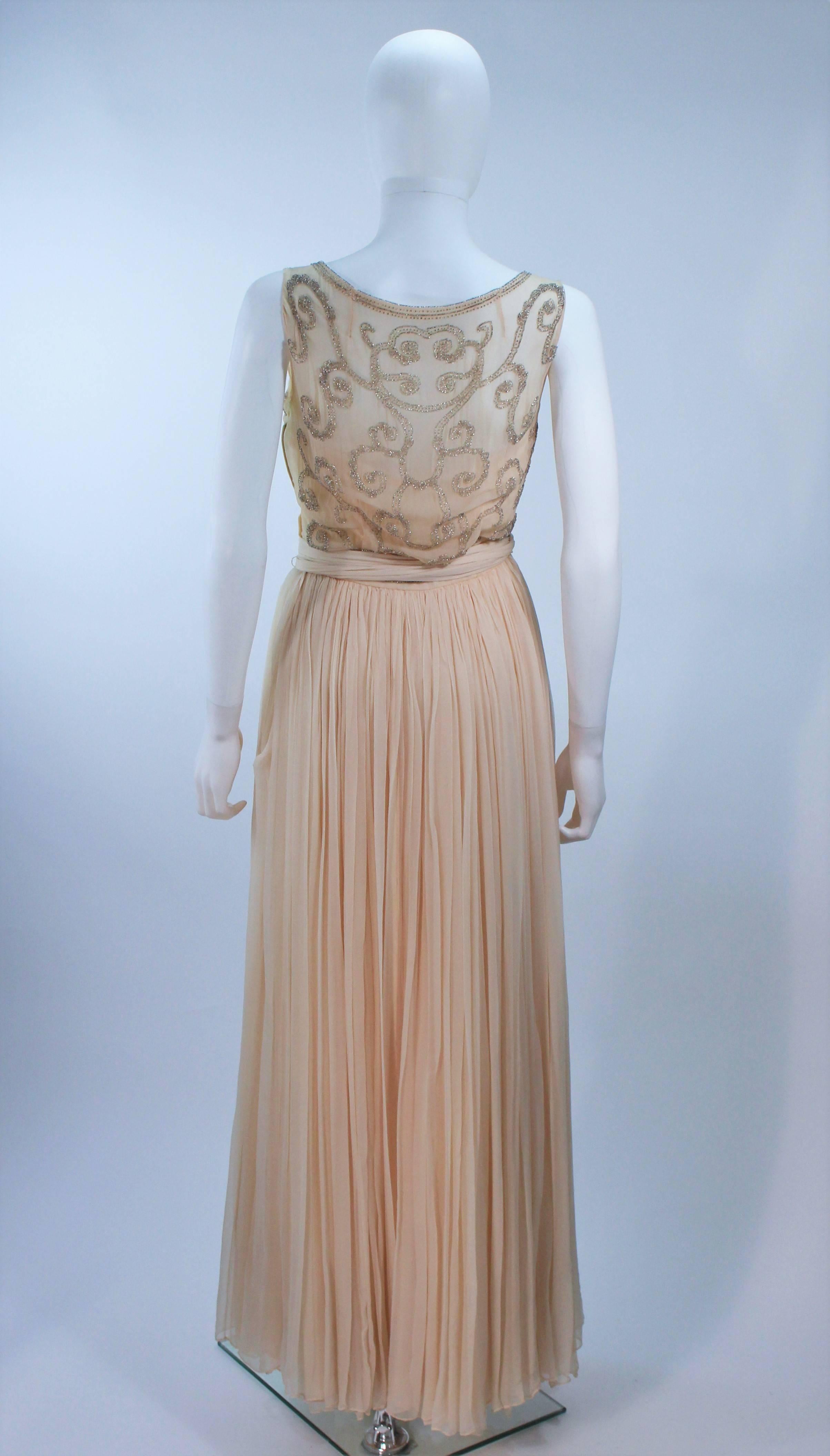 1960's Vintage Buttercream Chiffon Gown with Embellished Bodice Size 2 For Sale 3