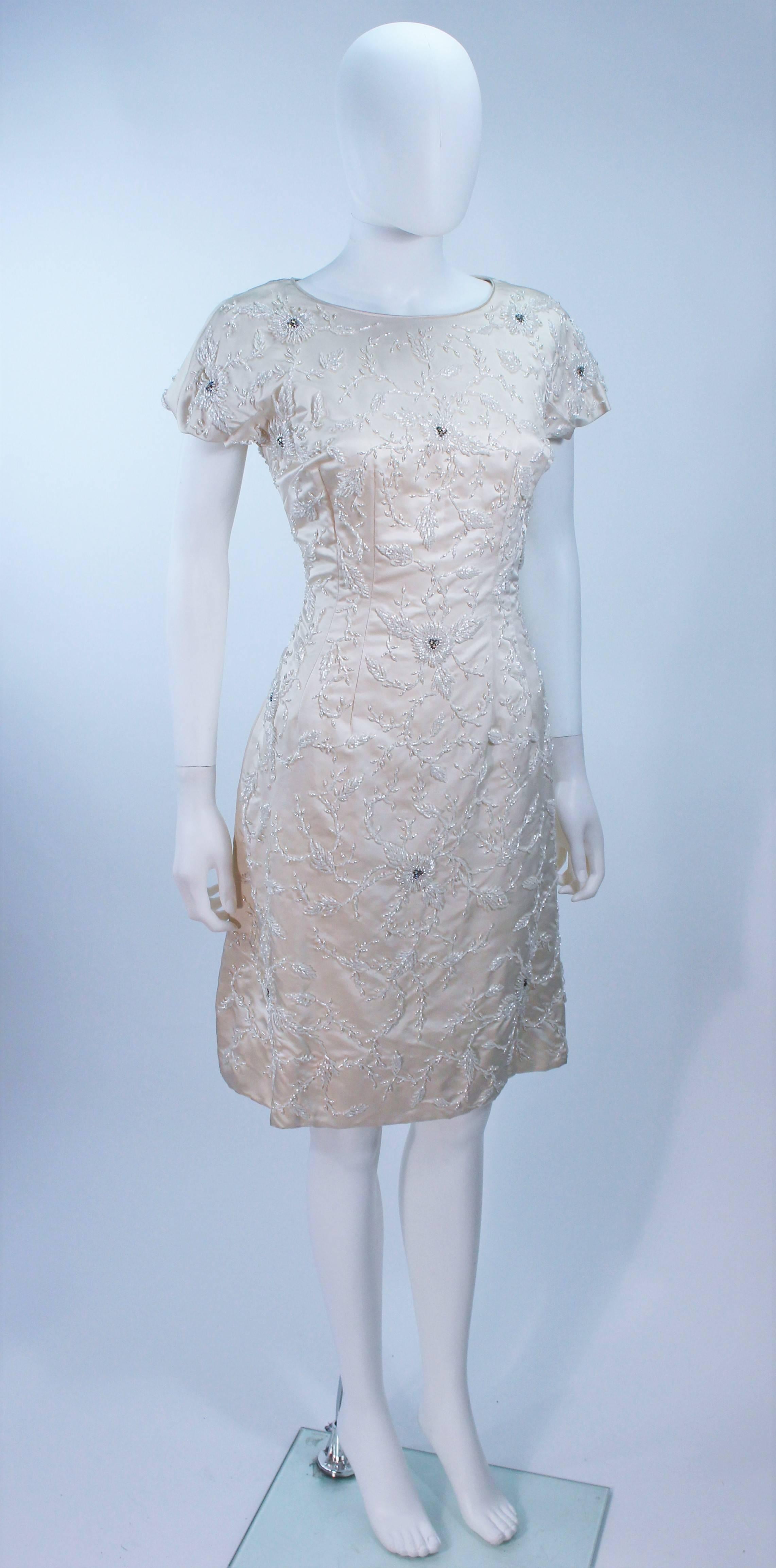 1960's Ivory Beaded Cocktail Dress Size 8-10 In Excellent Condition For Sale In Los Angeles, CA