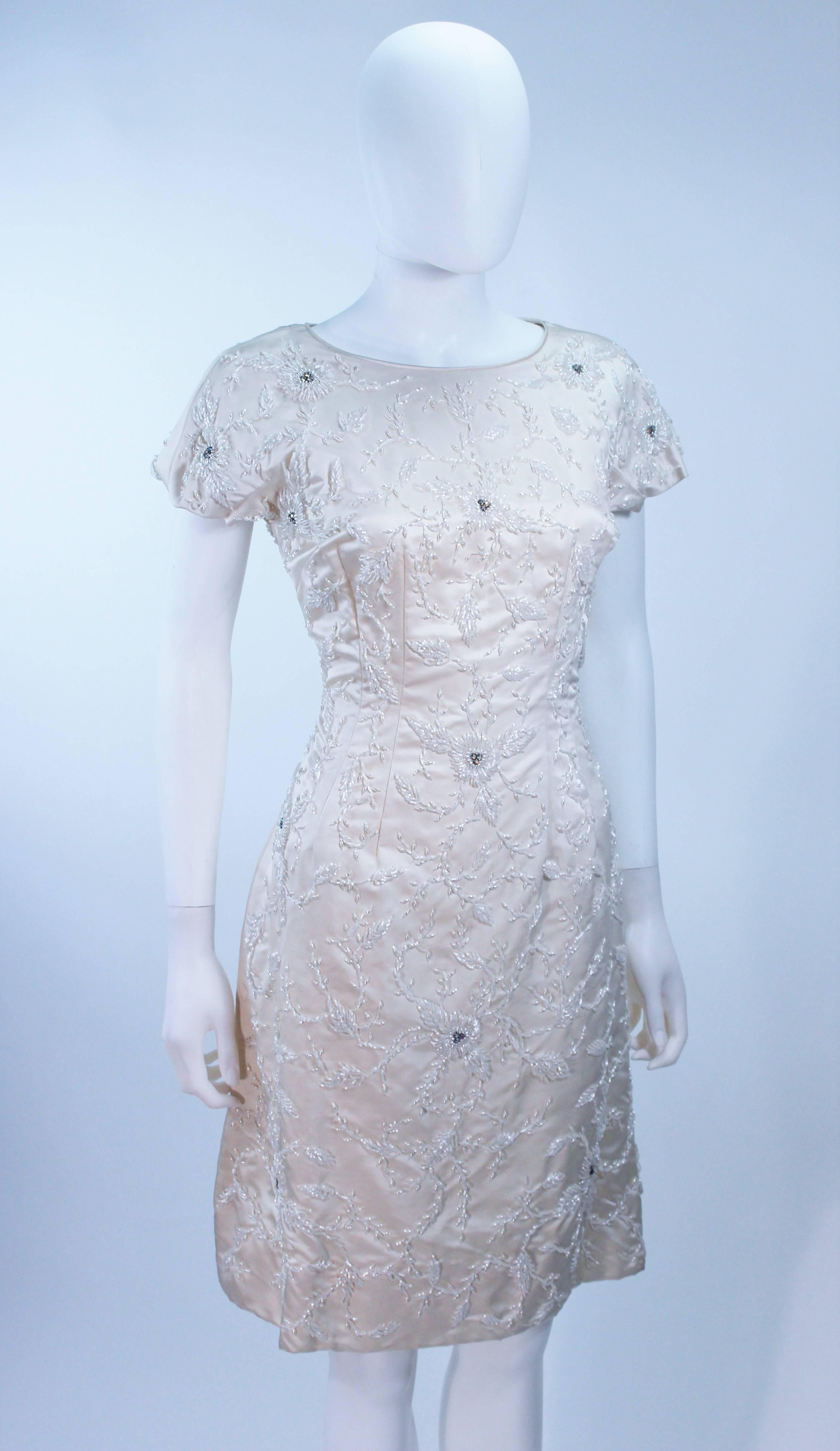 Women's 1960's Ivory Beaded Cocktail Dress Size 8-10 For Sale