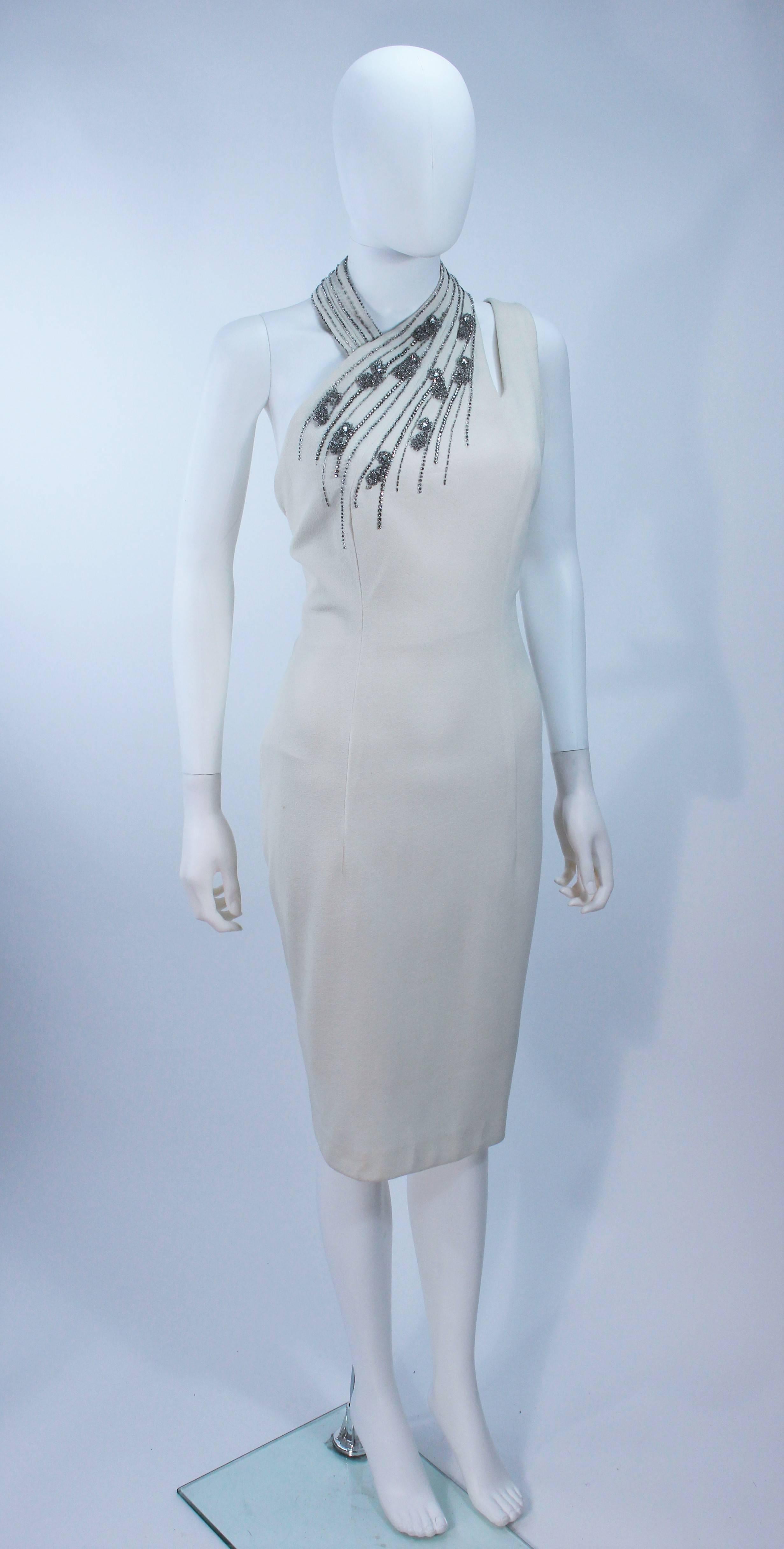 Gray SYDNEY NORTH White Rhinestone Embellished Asymmetrical Cocktail Dress Size 6-8  For Sale