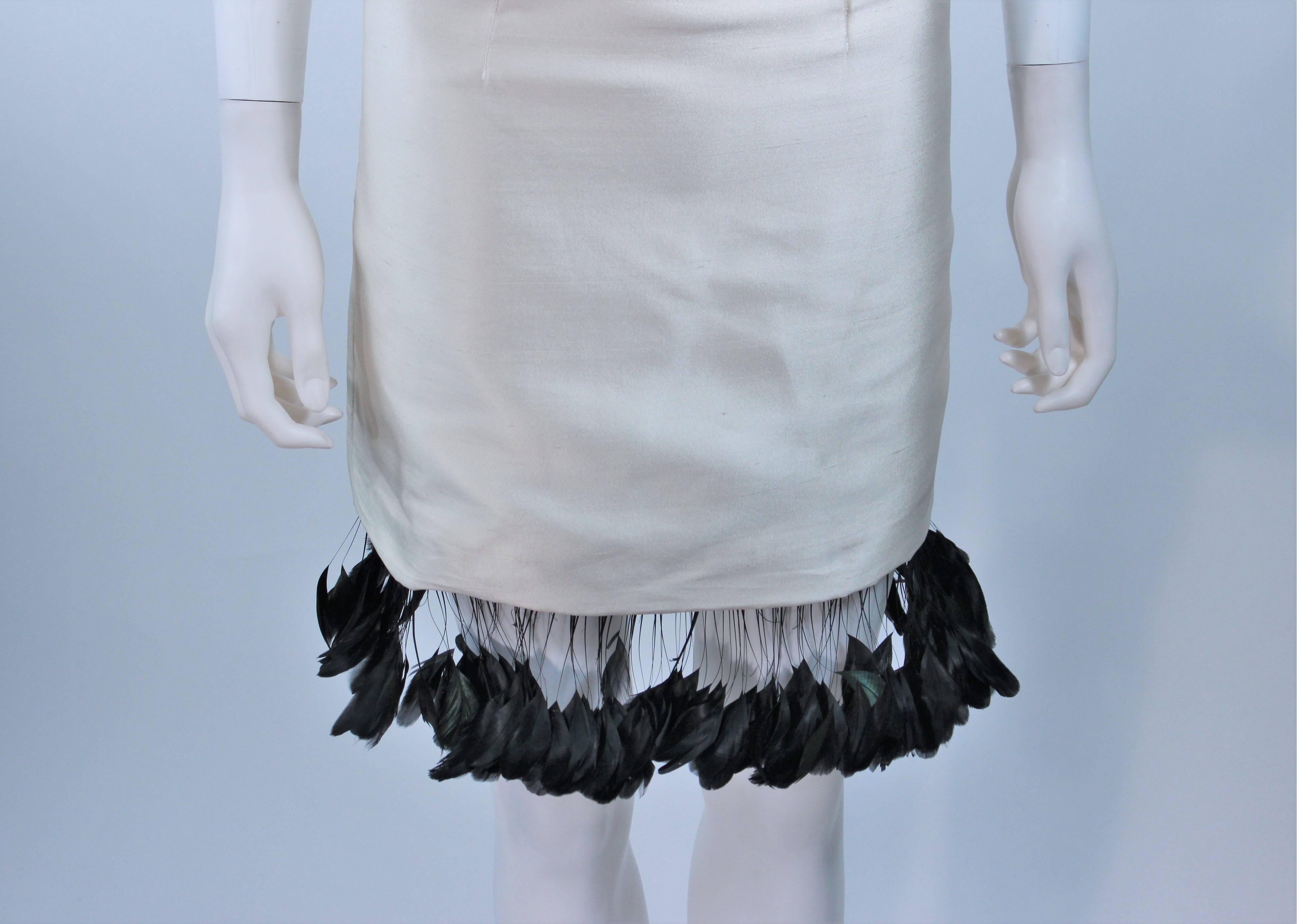 Women's CANTU & CASTILLO White Raw Silk Cocktail Dress with Feather Trim Size 2