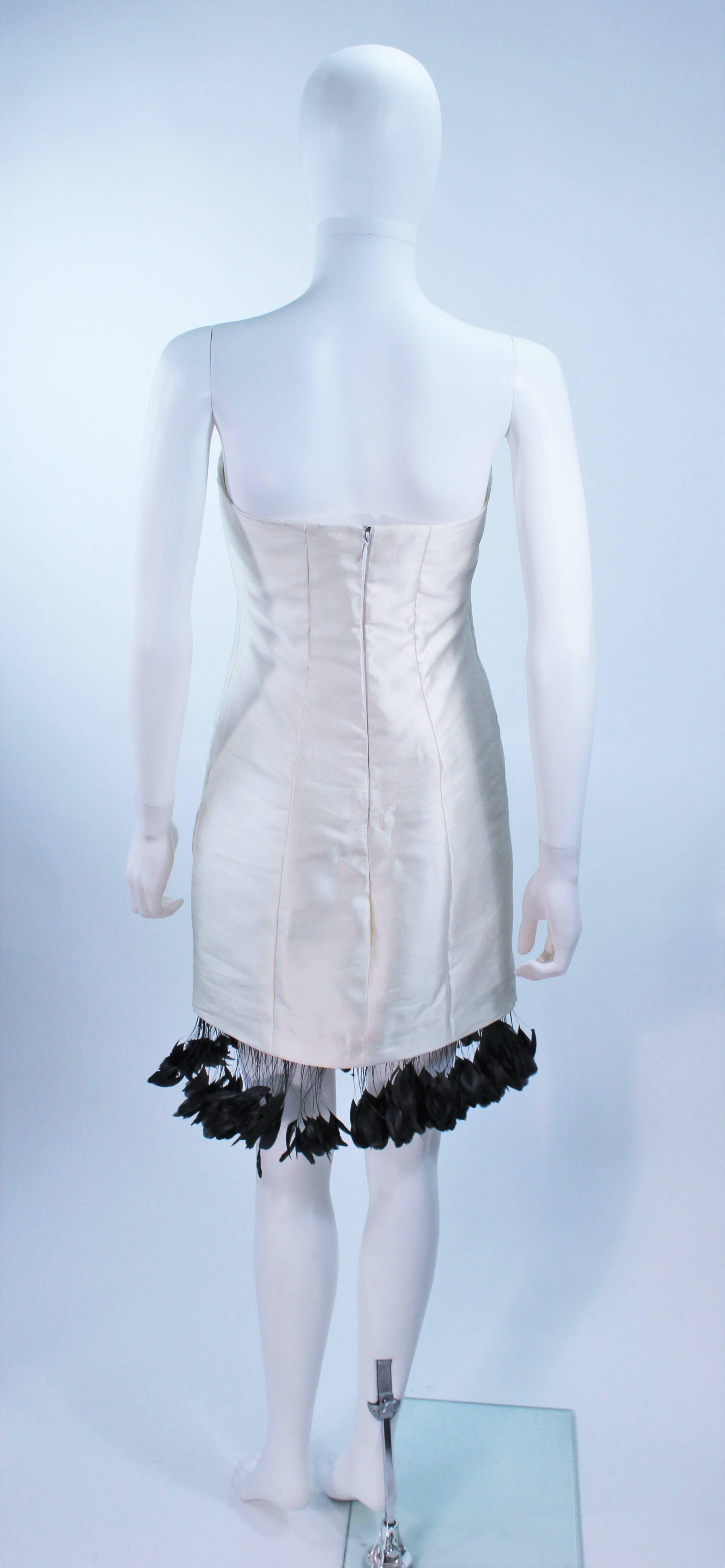 CANTU & CASTILLO White Raw Silk Cocktail Dress with Feather Trim Size 2 4