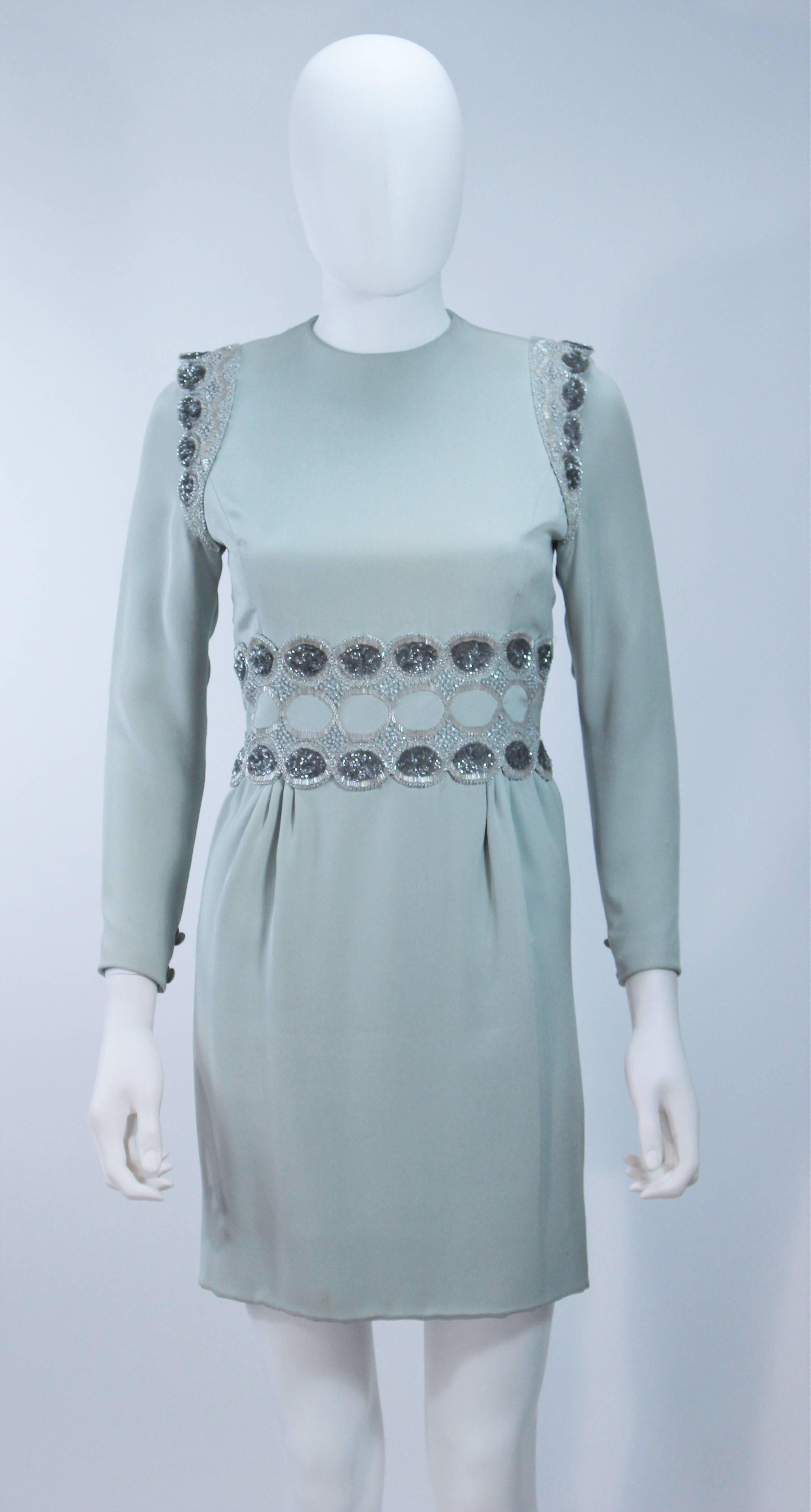 1960's Blue Beaded Long Sleeve Mini Dress Size 2 In Excellent Condition In Los Angeles, CA