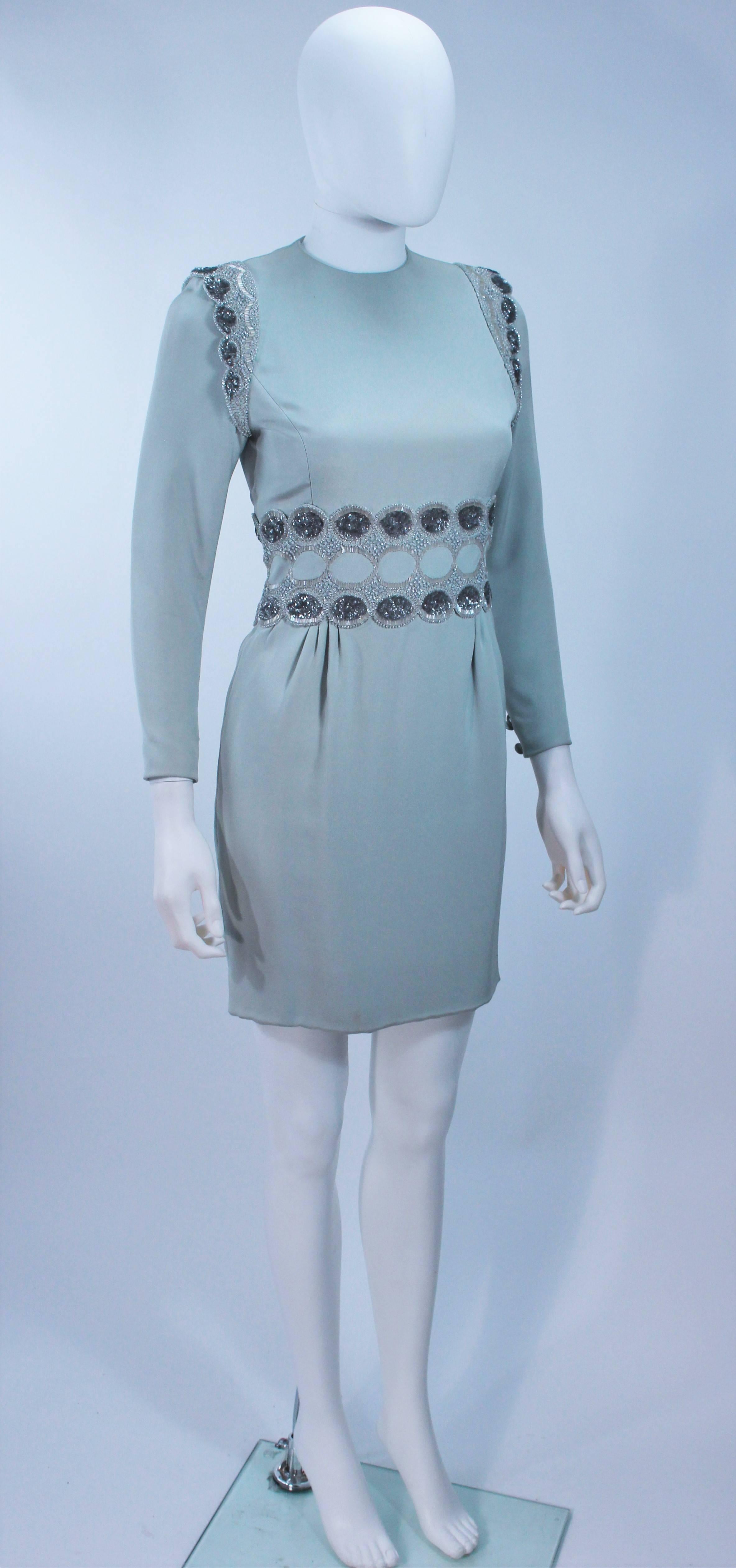 1960's Blue Beaded Long Sleeve Mini Dress Size 2 1