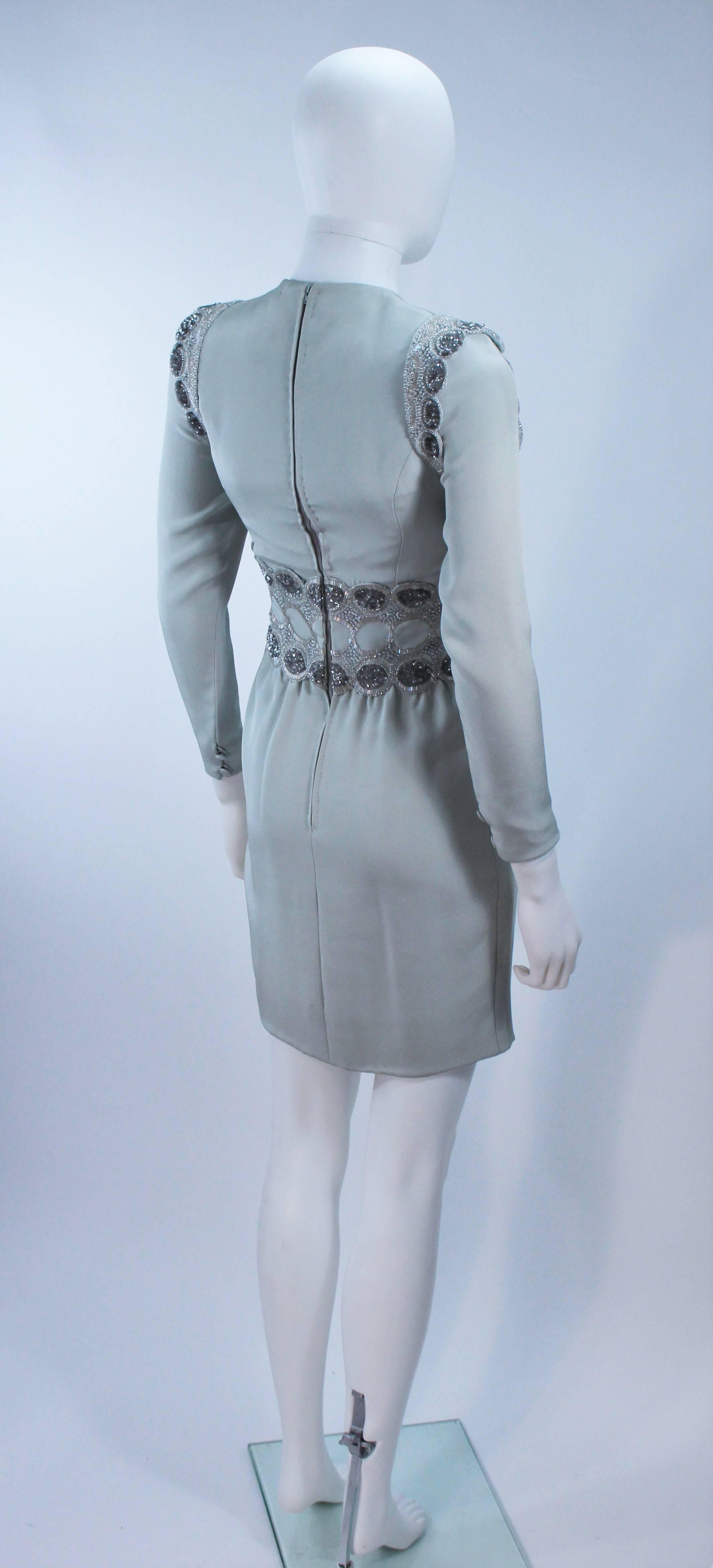1960's Blue Beaded Long Sleeve Mini Dress Size 2 5