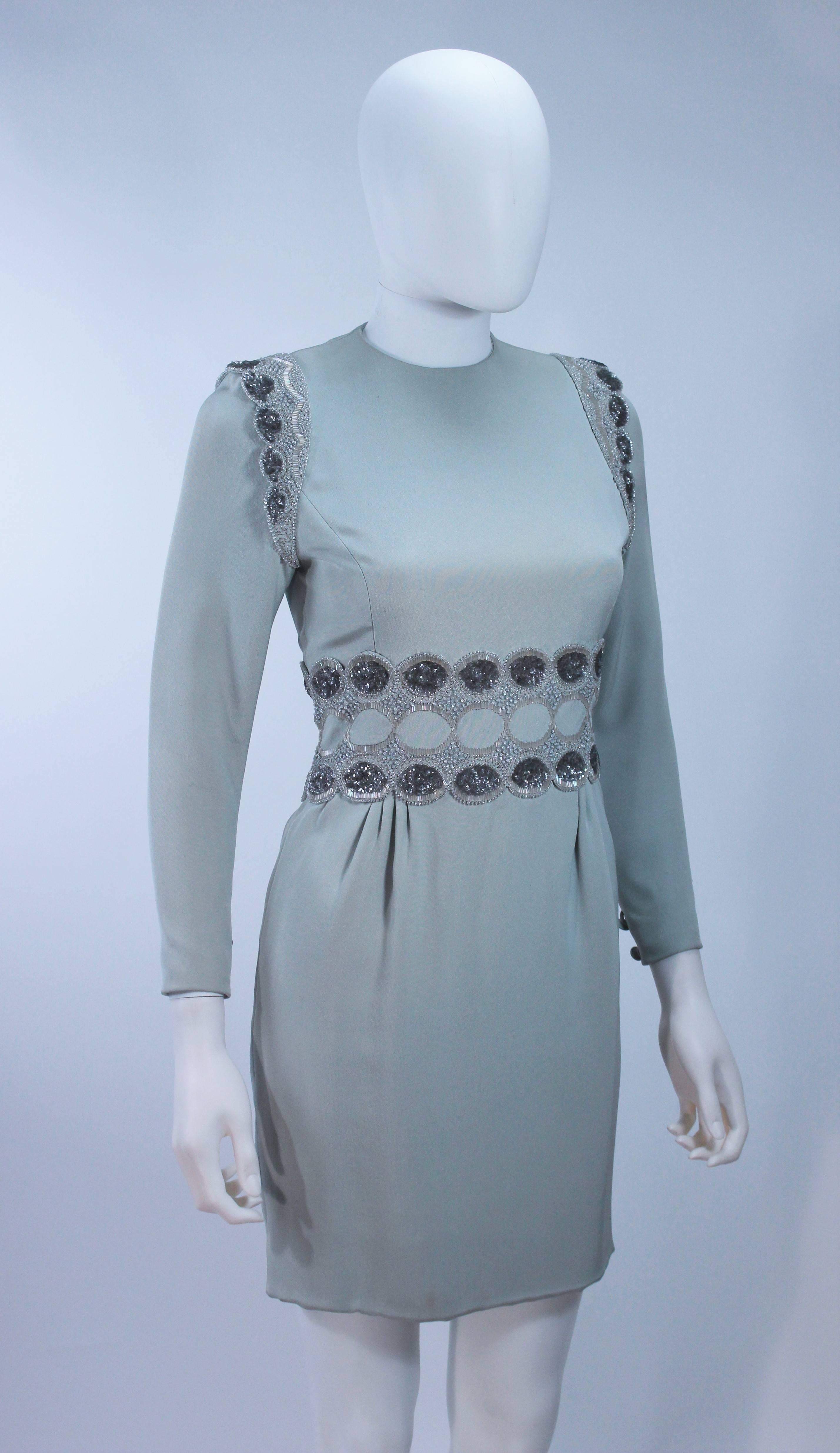 1960's Blue Beaded Long Sleeve Mini Dress Size 2 2