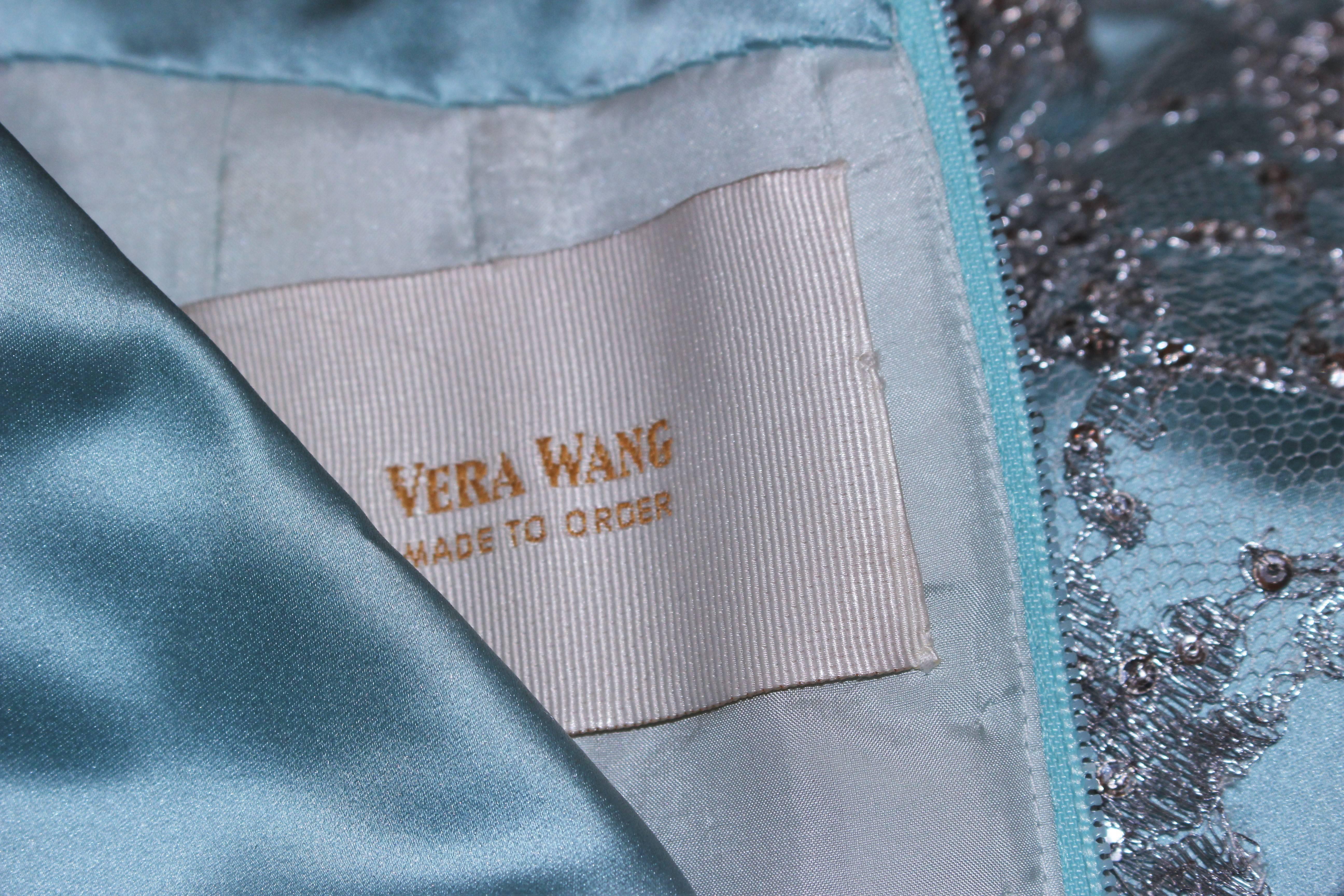 VERA WANG 'Made to Order' Silk Blue Cocktail Dress with Lace Trim Size 6-8 For Sale 3