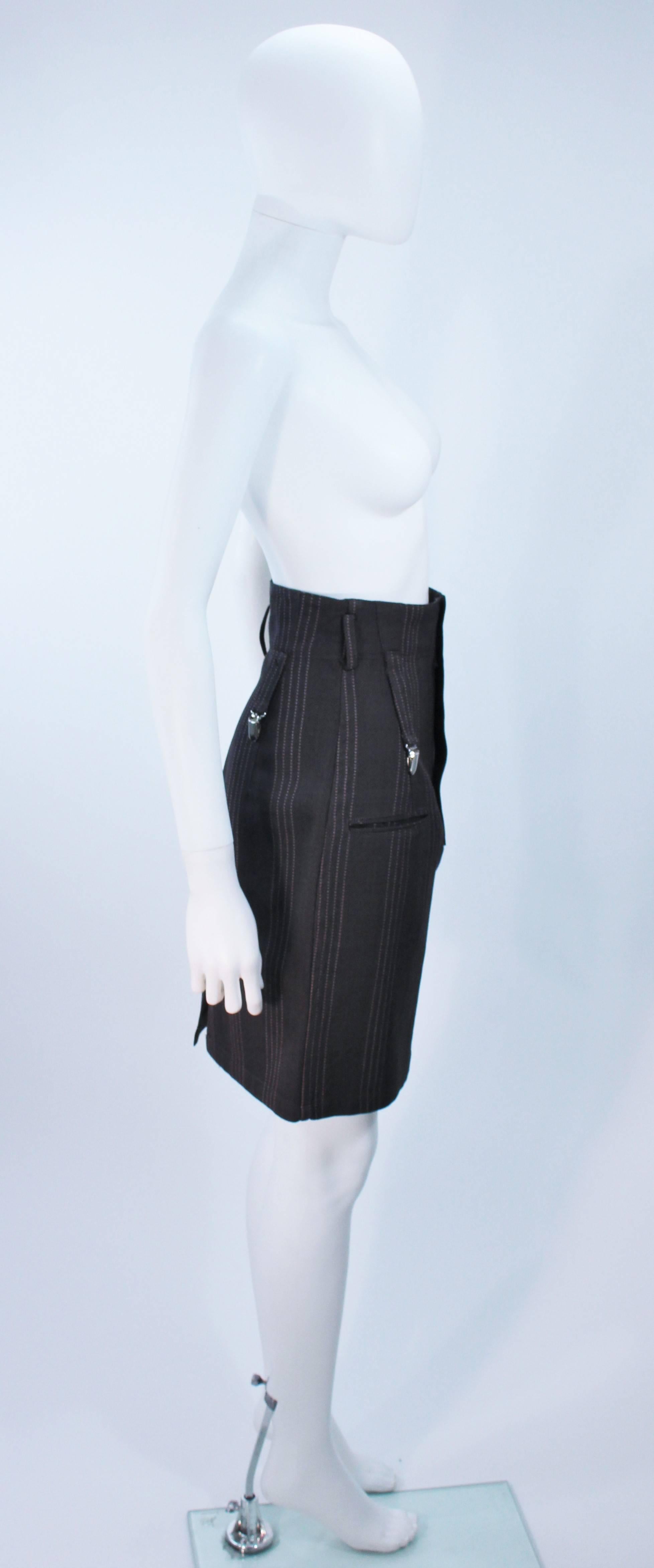 YOHJI YAMAMOTO High Waist Pinstripe Wool Skirt with Suspender Detail Size 2 2