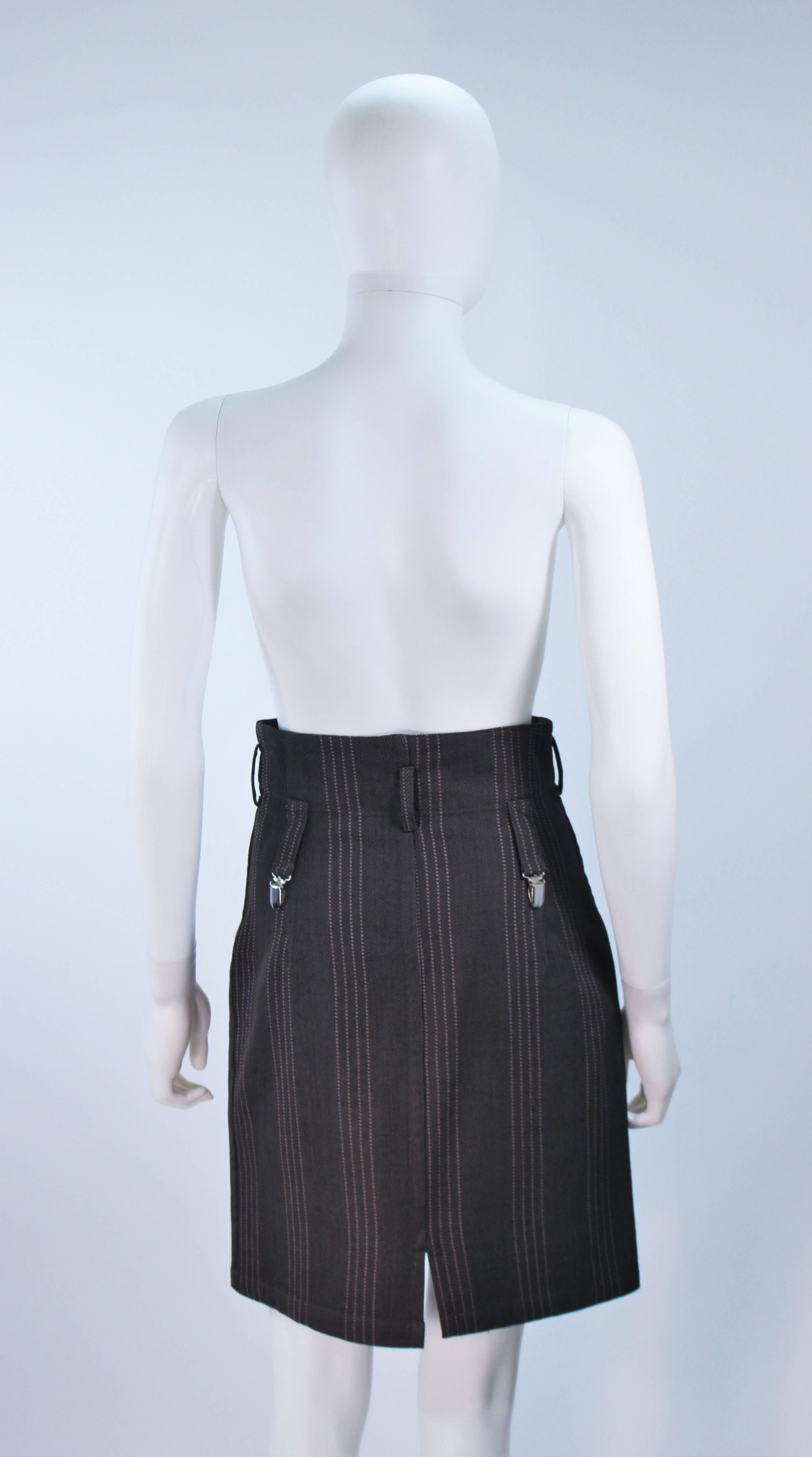 YOHJI YAMAMOTO High Waist Pinstripe Wool Skirt with Suspender Detail Size 2 4