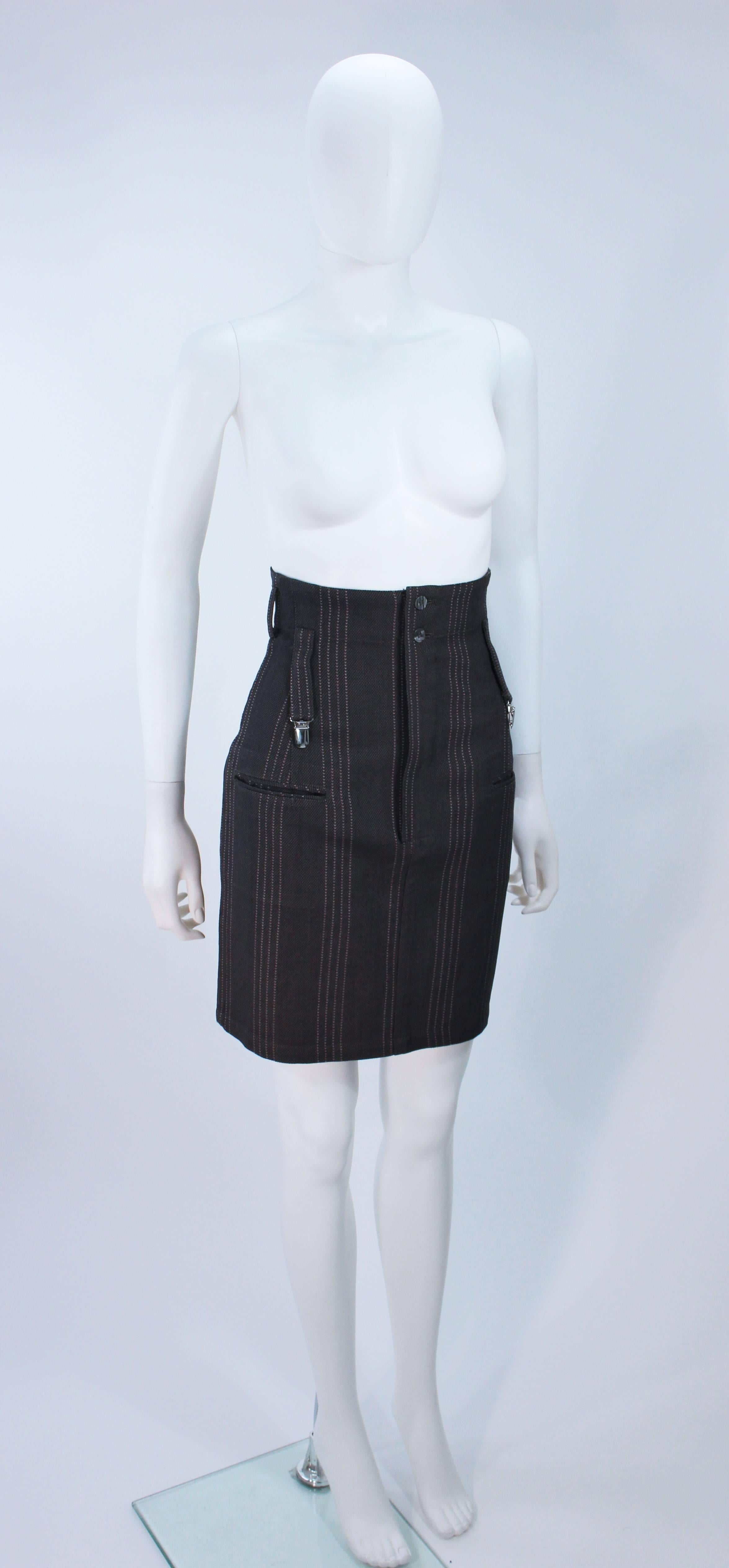 Women's YOHJI YAMAMOTO High Waist Pinstripe Wool Skirt with Suspender Detail Size 2