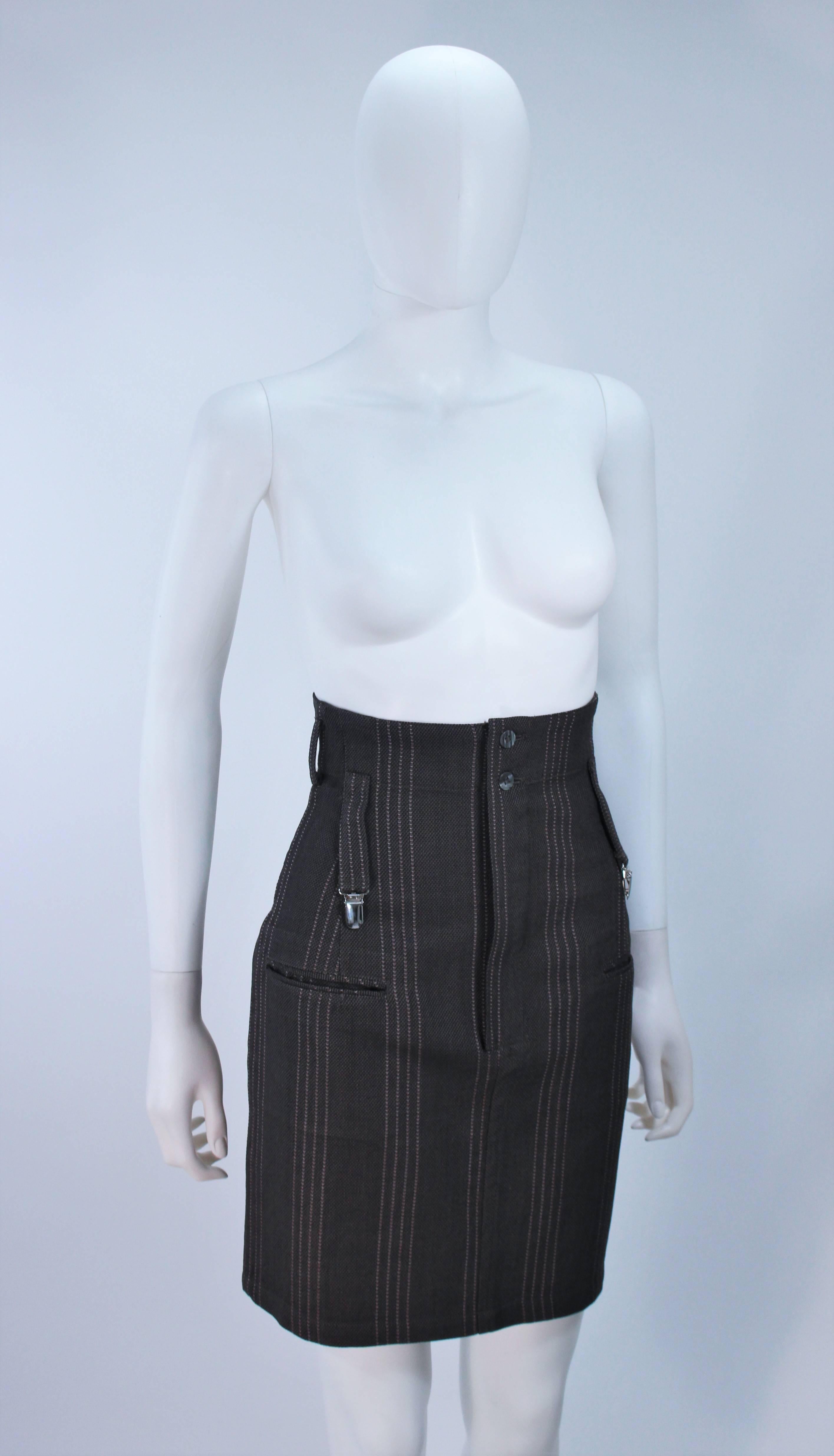 YOHJI YAMAMOTO High Waist Pinstripe Wool Skirt with Suspender Detail Size 2 1