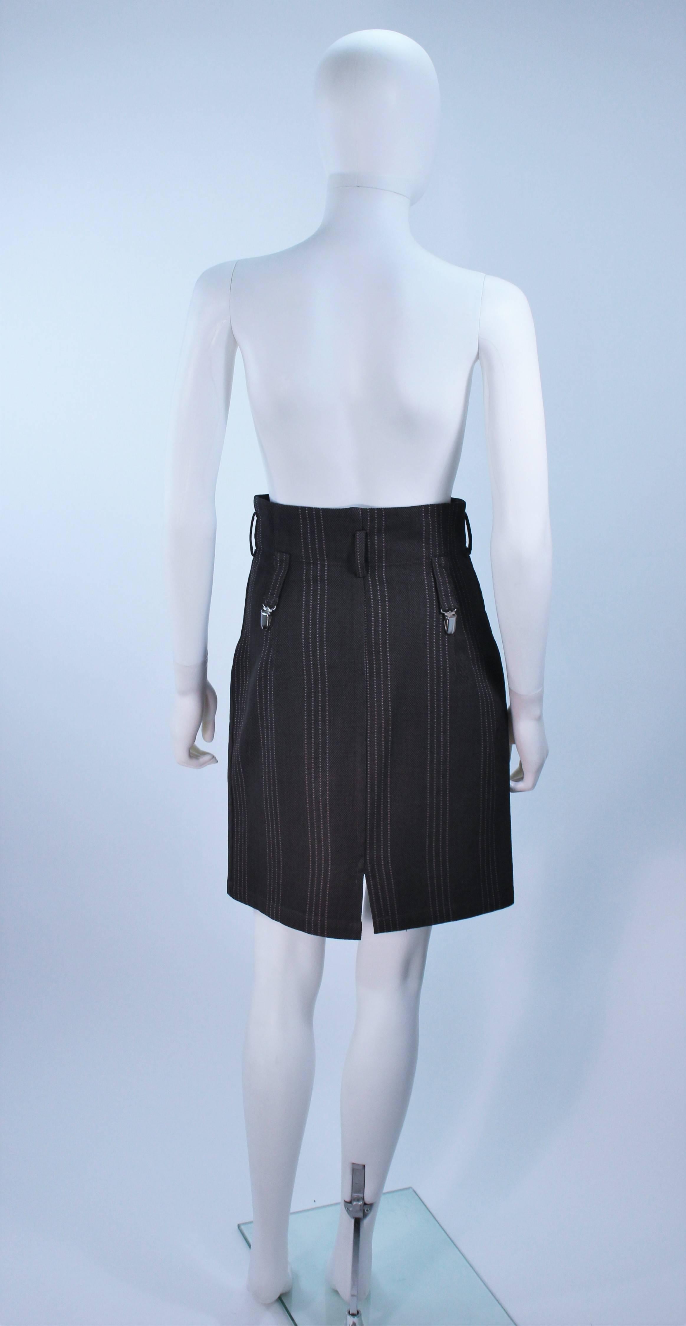 YOHJI YAMAMOTO High Waist Pinstripe Wool Skirt with Suspender Detail Size 2 3