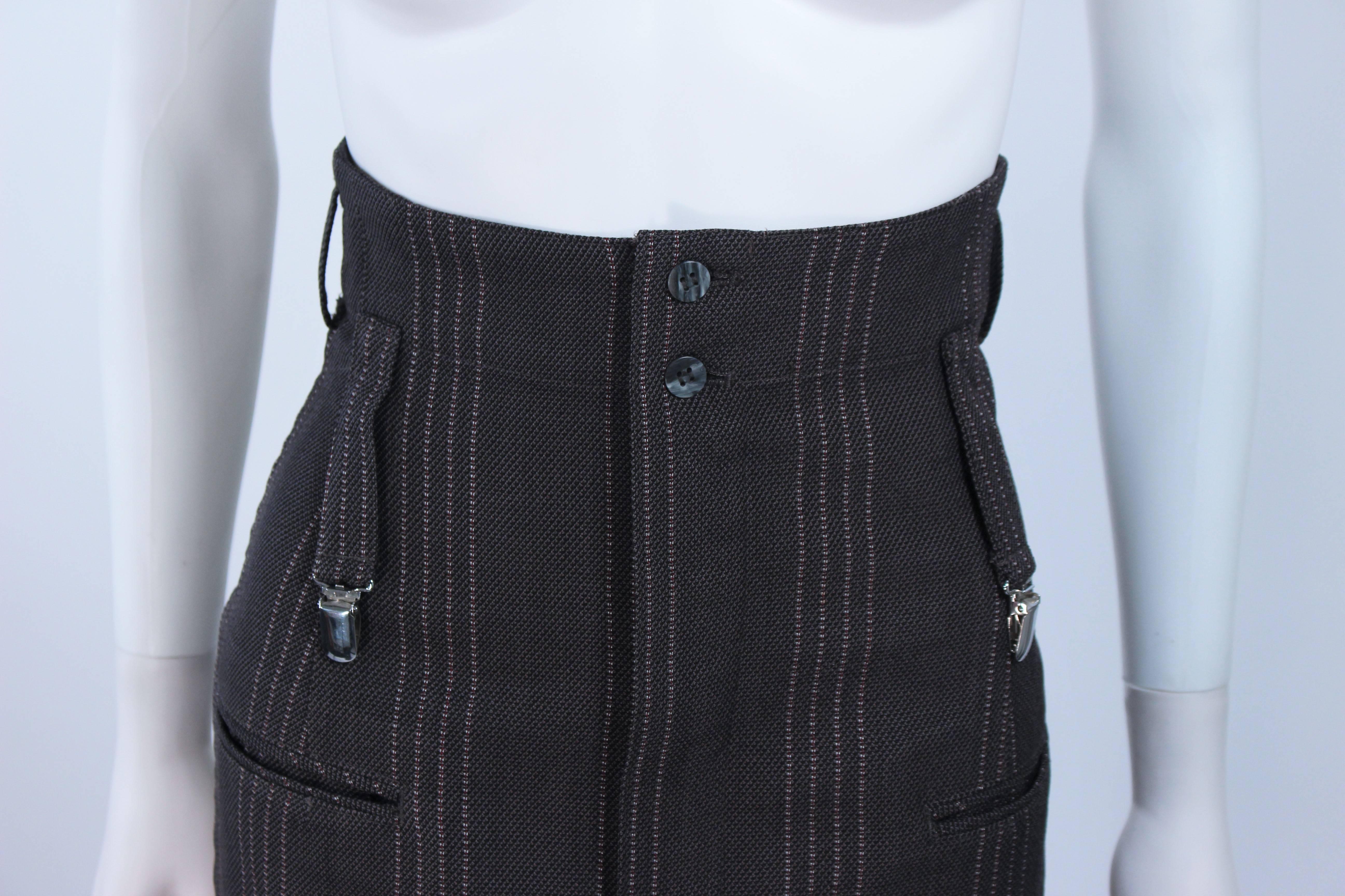 YOHJI YAMAMOTO High Waist Pinstripe Wool Skirt with Suspender Detail Size 2 In Excellent Condition In Los Angeles, CA