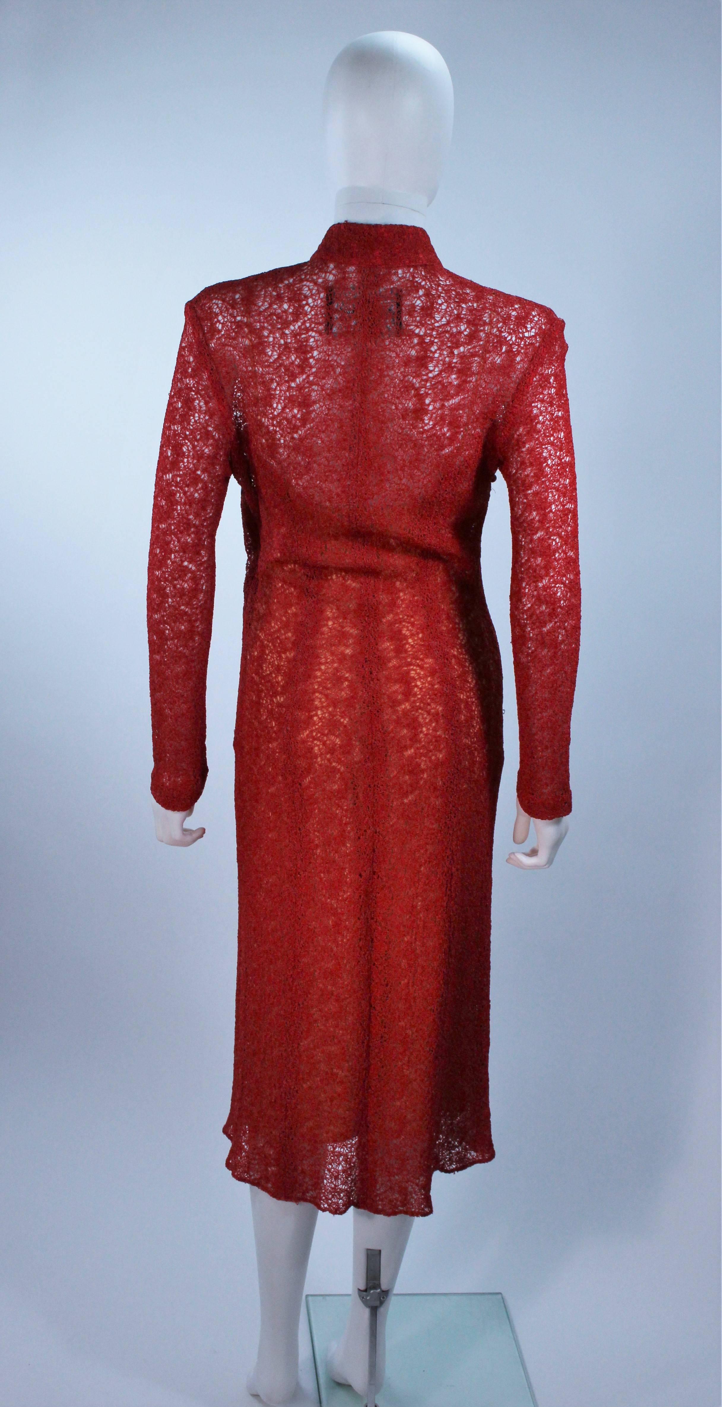 Women's MONIQUE LHUILLIER Asian Inspired Deep Coral Knit lace Cocktail Dress Size 8