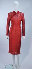 MONIQUE LHUILLIER Asian Inspired Deep Coral Knit lace Cocktail Dress Size 8