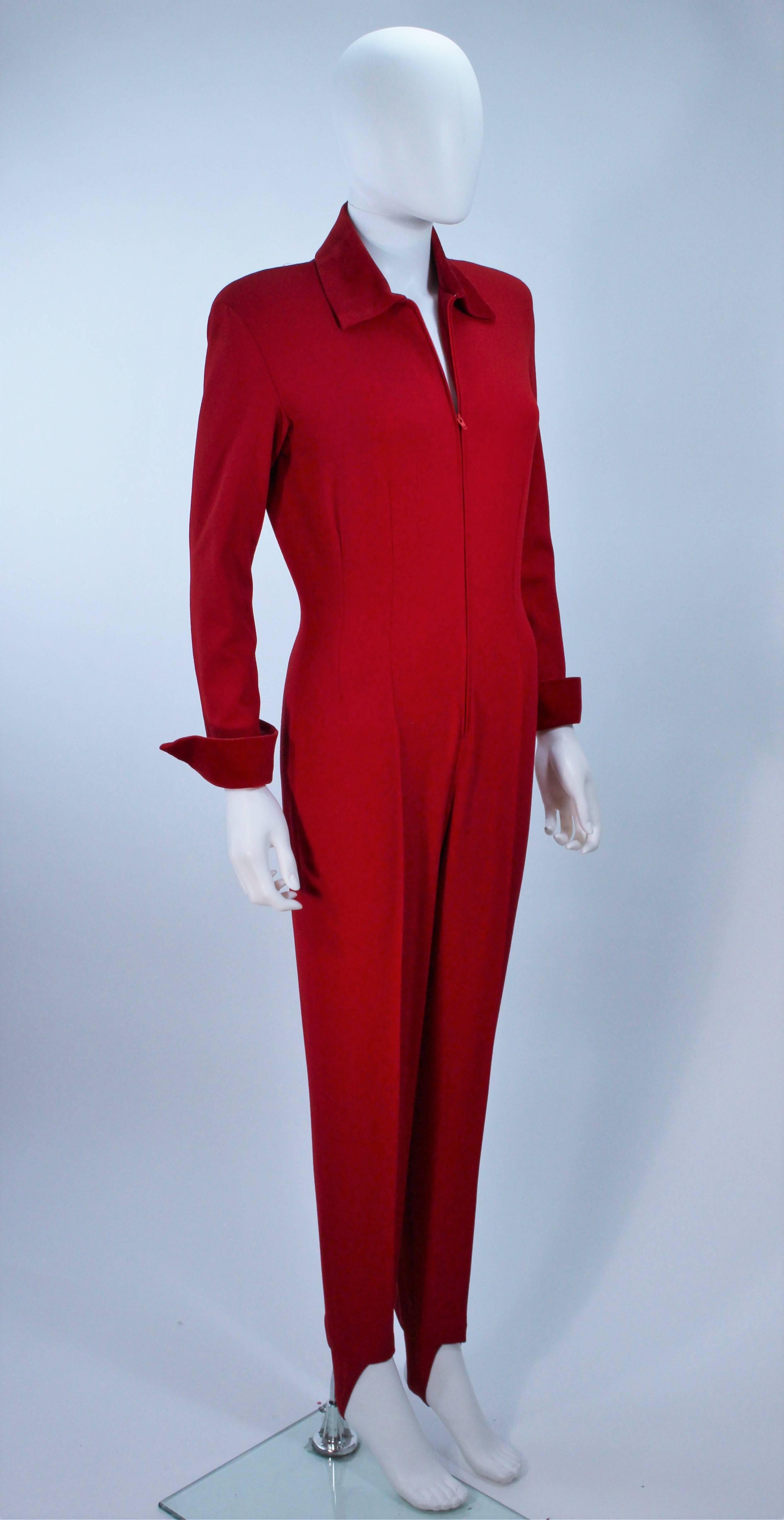 MOSCHINO Red Stretch Wool Stirrup Pantsuit with Velvet Trim Size 6-8 1