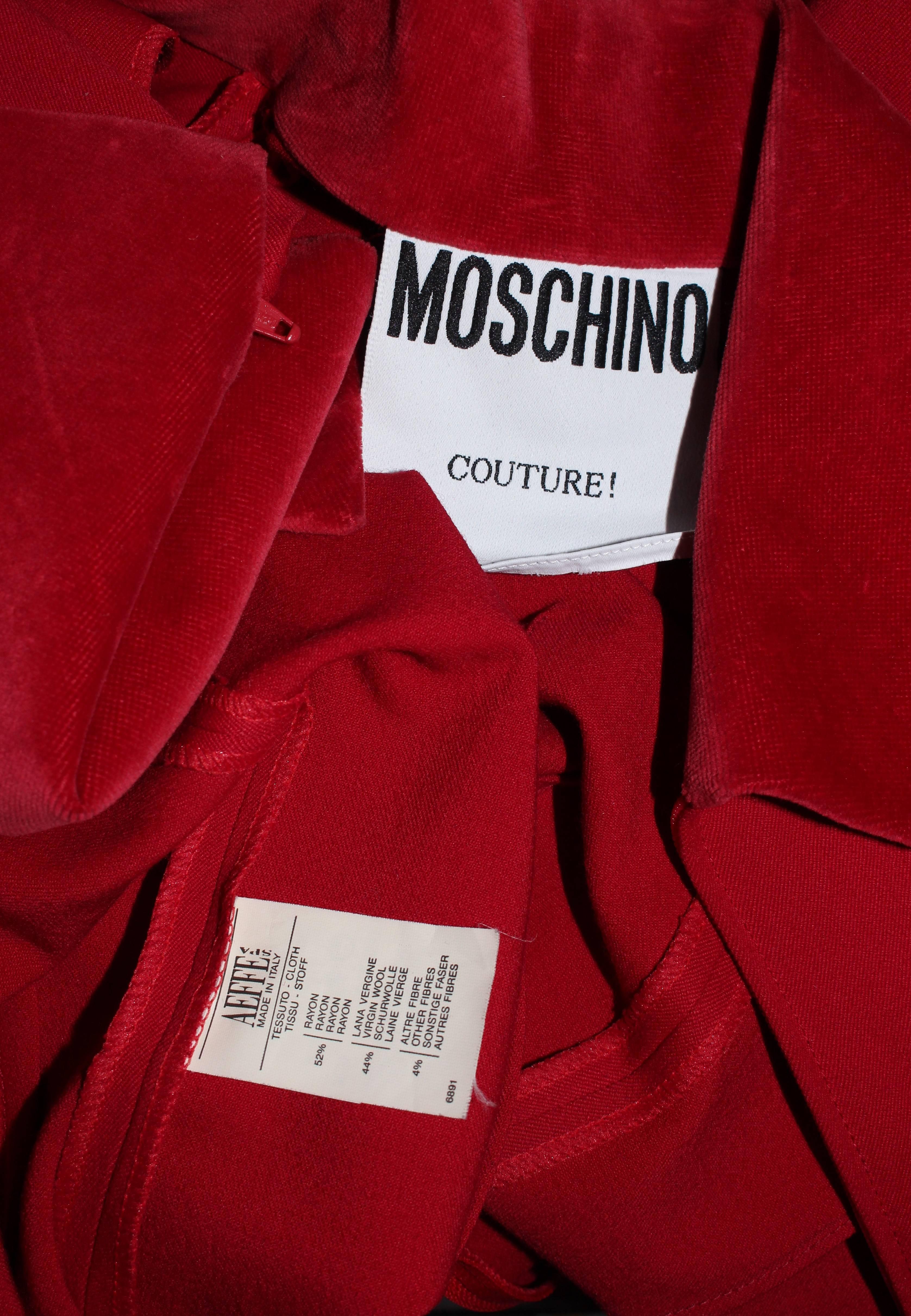 MOSCHINO Red Stretch Wool Stirrup Pantsuit with Velvet Trim Size 6-8 6