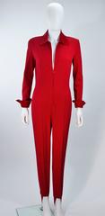 MOSCHINO Red Stretch Wool Stirrup Pantsuit with Velvet Trim Size 6-8
