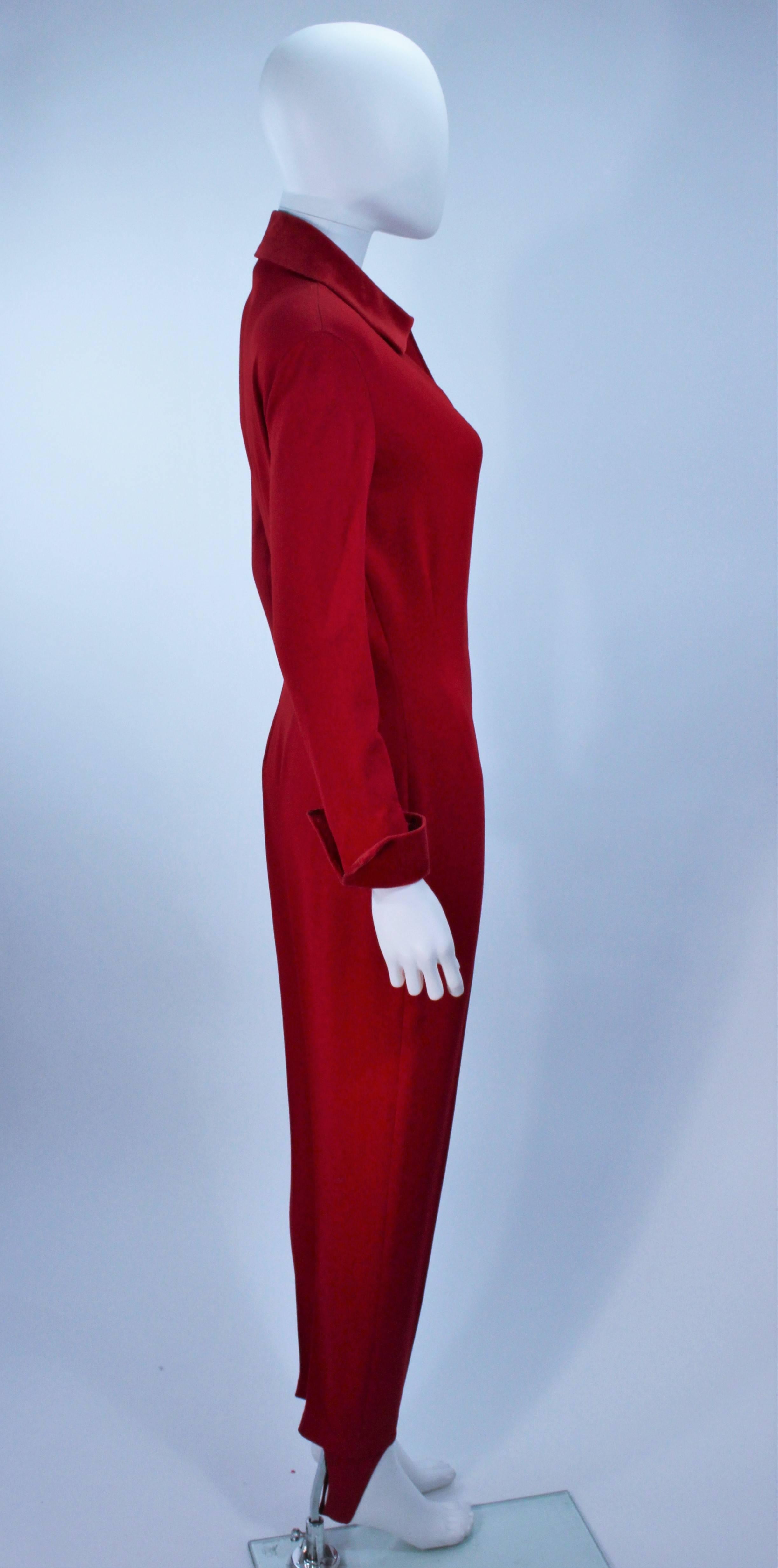 MOSCHINO Red Stretch Wool Stirrup Pantsuit with Velvet Trim Size 6-8 3
